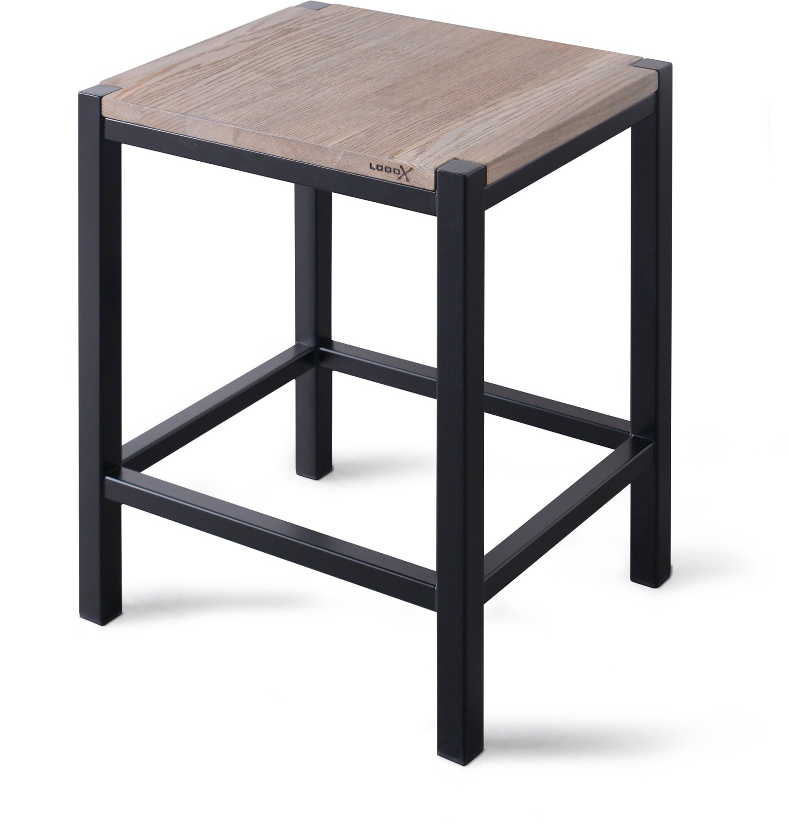 LoooX Wooden kruk 35x30x45 cm, massief eiken 'old grey', mat zwart