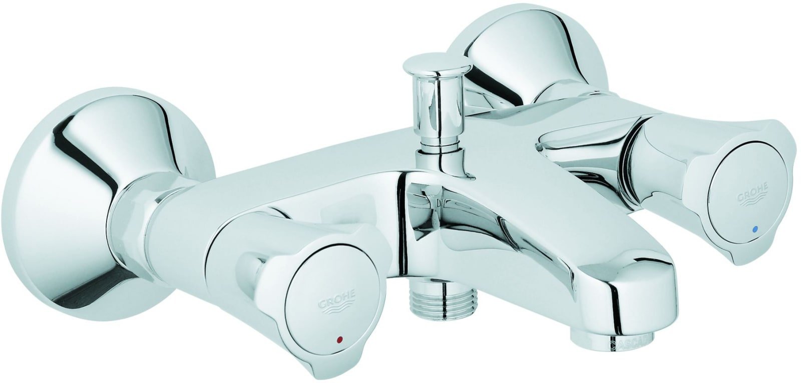 Grohe Costa L, Badmengkraan, wand, tweegreeps, 2-gats, omstelinrichting, 150±15mm hart, 144mm uitloop, vast, chroom