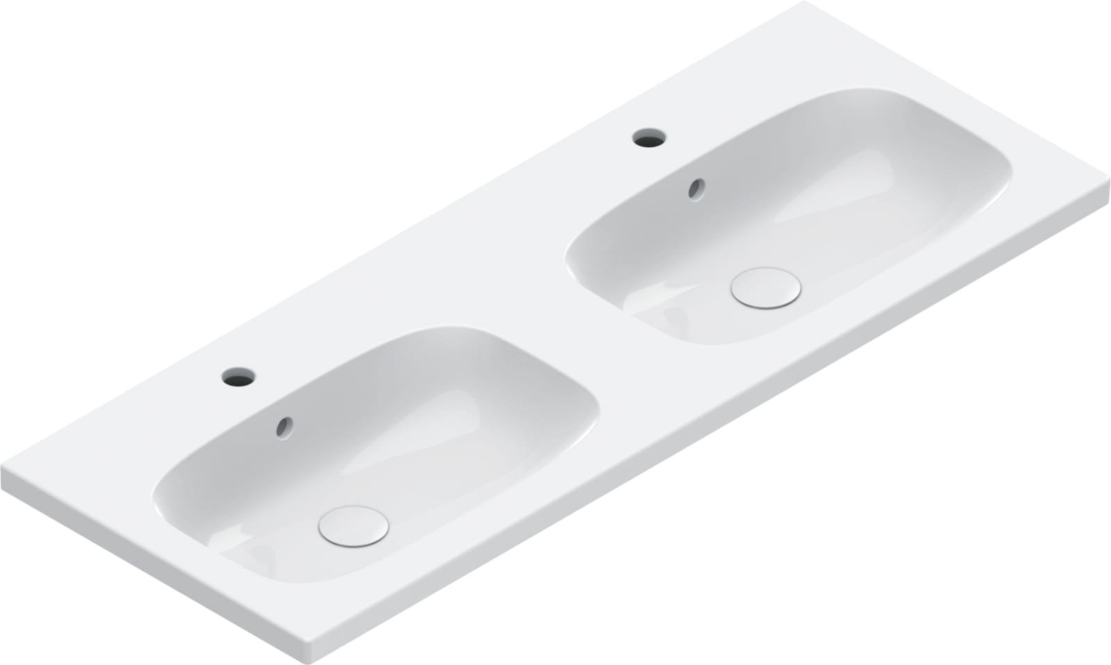 Catalano Alvea dubbele wastafel. Antibacterieel, 1 kraangat per kuip, overloop. 120x46 cm, wit
