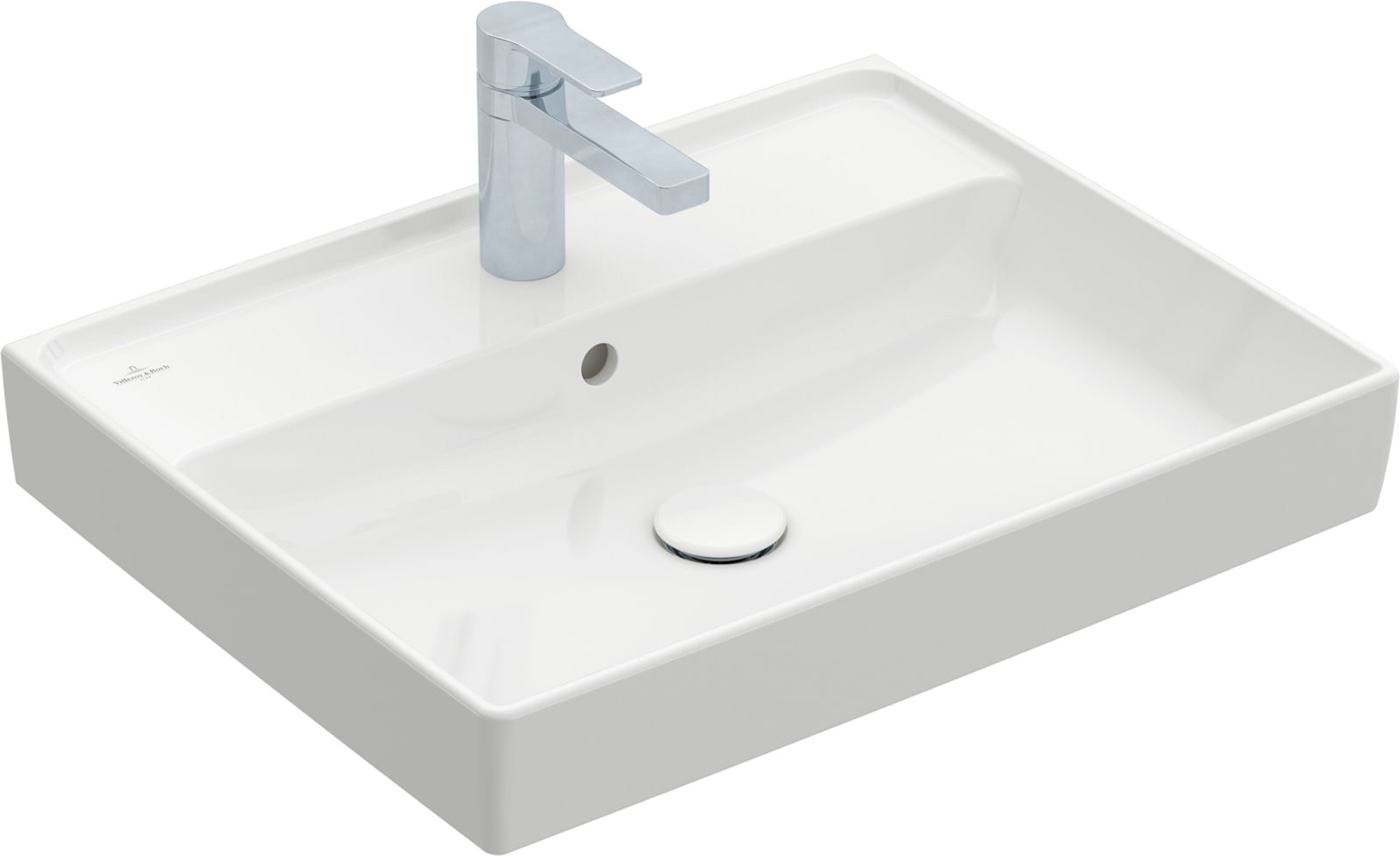 Villeroy & Boch, Collaro, Wastafel, hoekig, voor 3-gats, kraangat middel doorgestoken, overloop, wand, 470 x 600mm (DxB), wit alpine