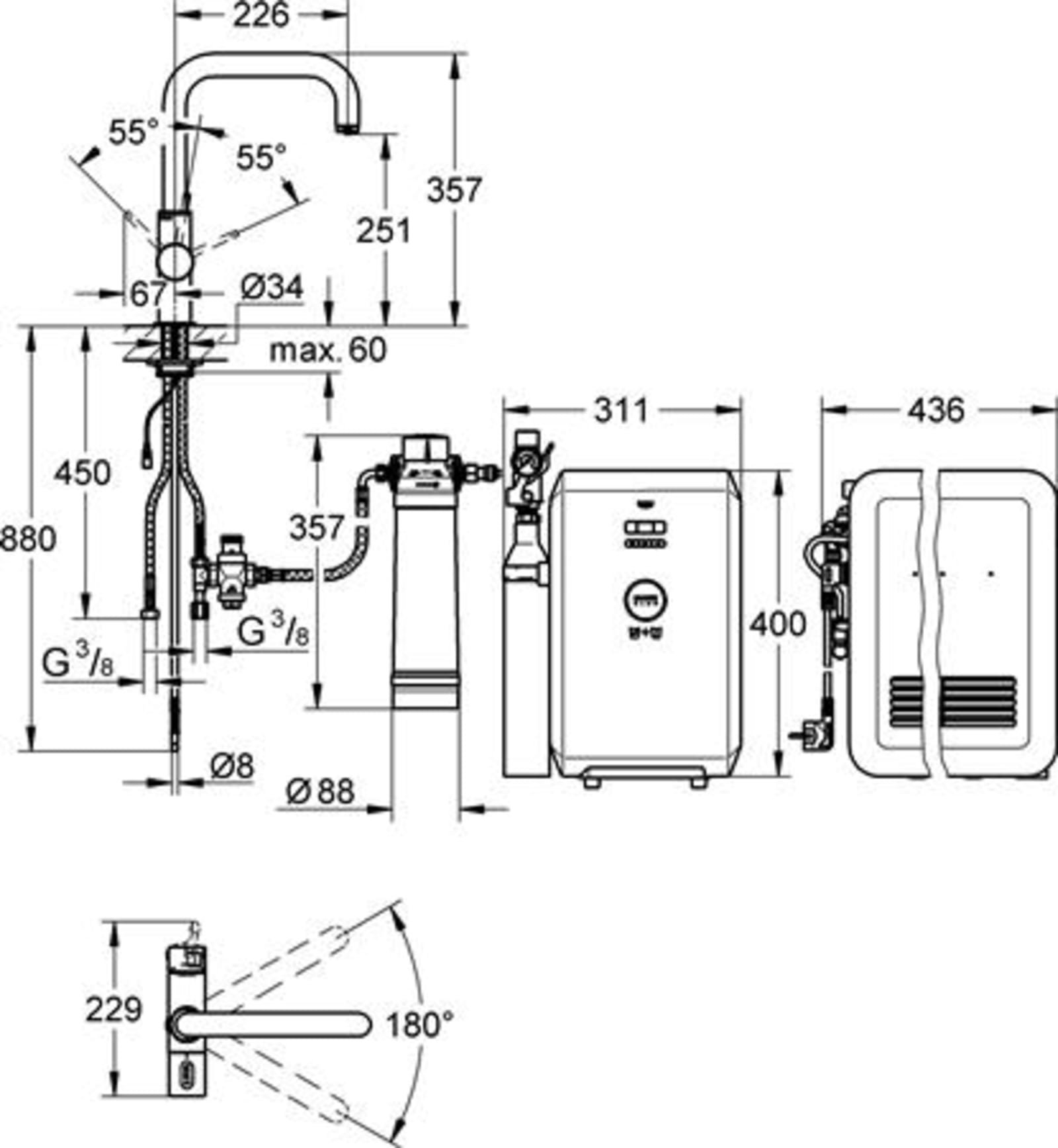 Grohe Essence New, Keukenmengkraan, eengreeps, Dual Spray uittrekbaar, 348mm hoogte, 204mm L-uitloop hoog, draaibaar, supersteel