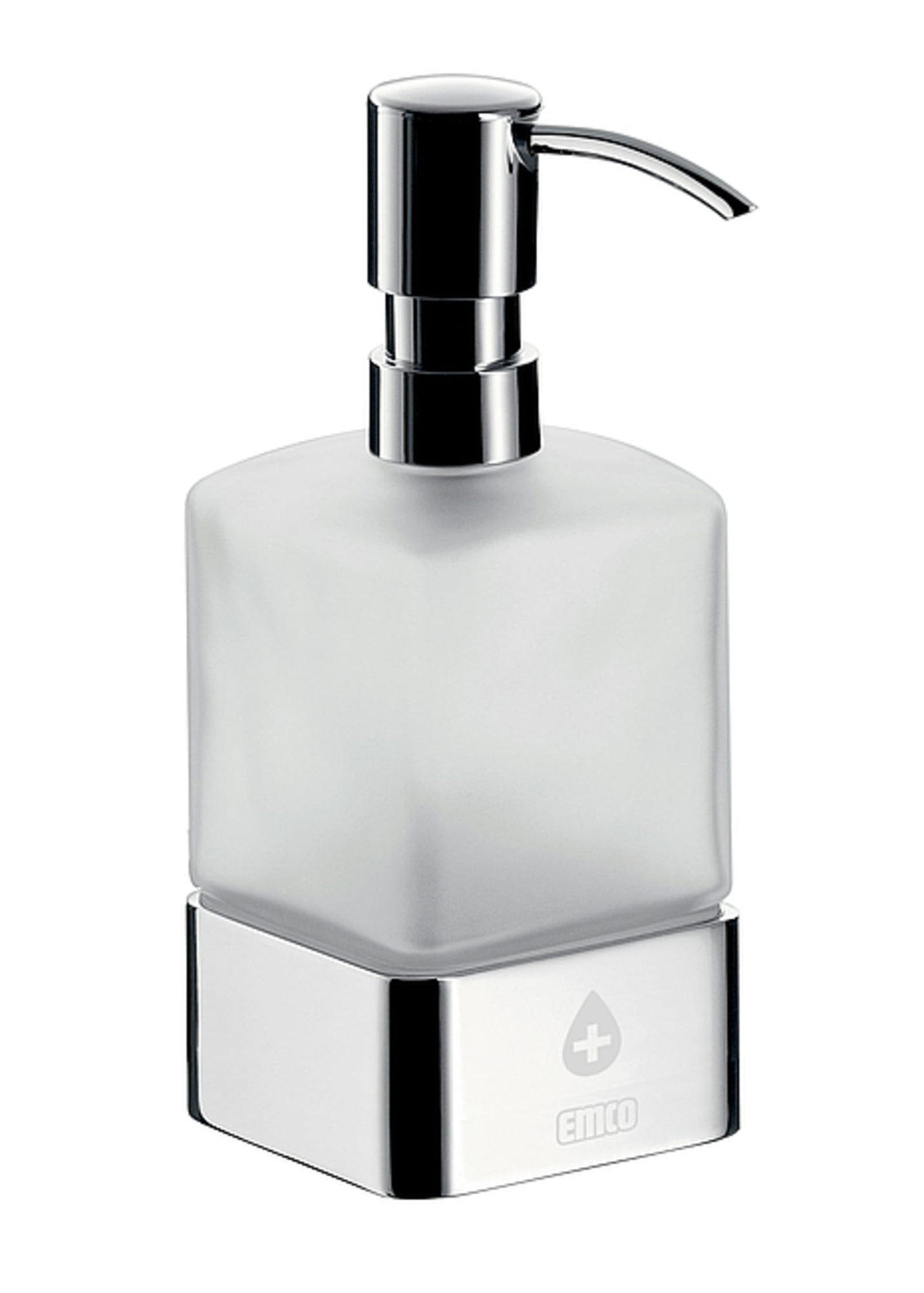 Emco Loft sensor-desinfectie dispenser staand model, kristalglas gesatineerd, doseerpomp metaal, chroom