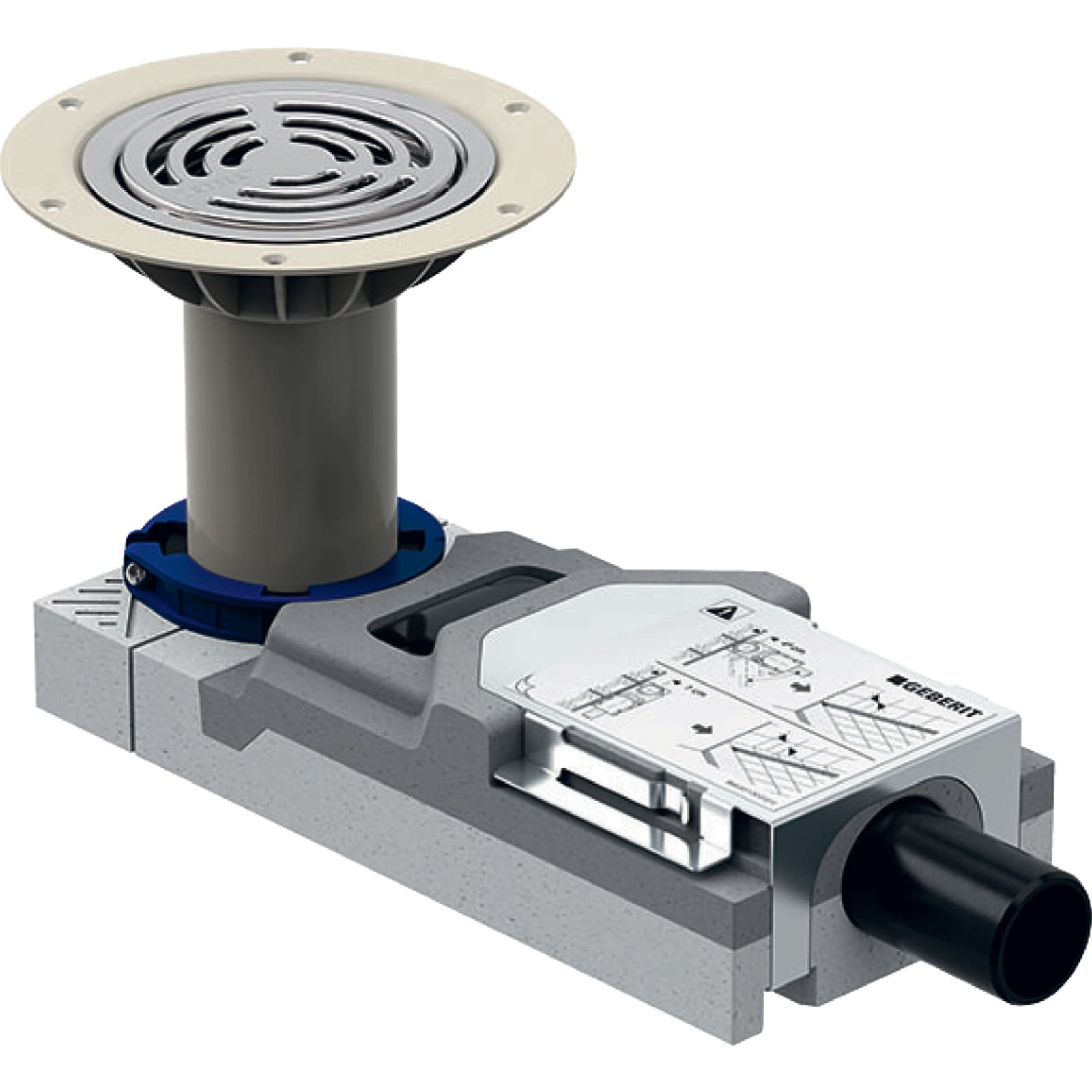 Geberit vloerput douche, afwerkvloer dikte bij afvoer 85–110 mm