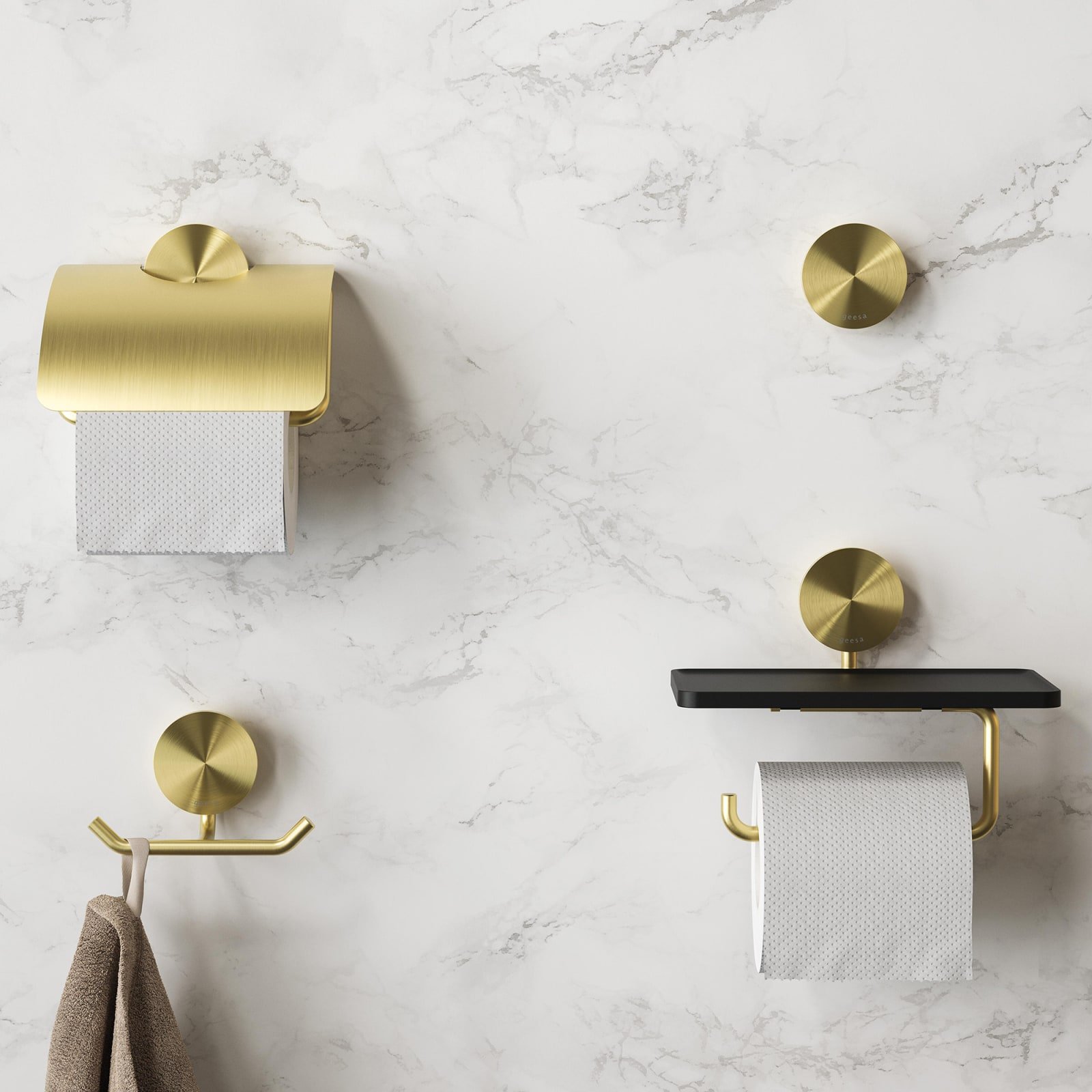 Geesa Opal handdoekhaak dubbel, goud geborsteld