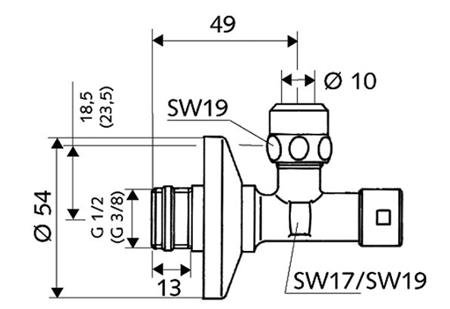 Schell wastafelhoekstopkraan met kap 1/2" x10mm lang chroom