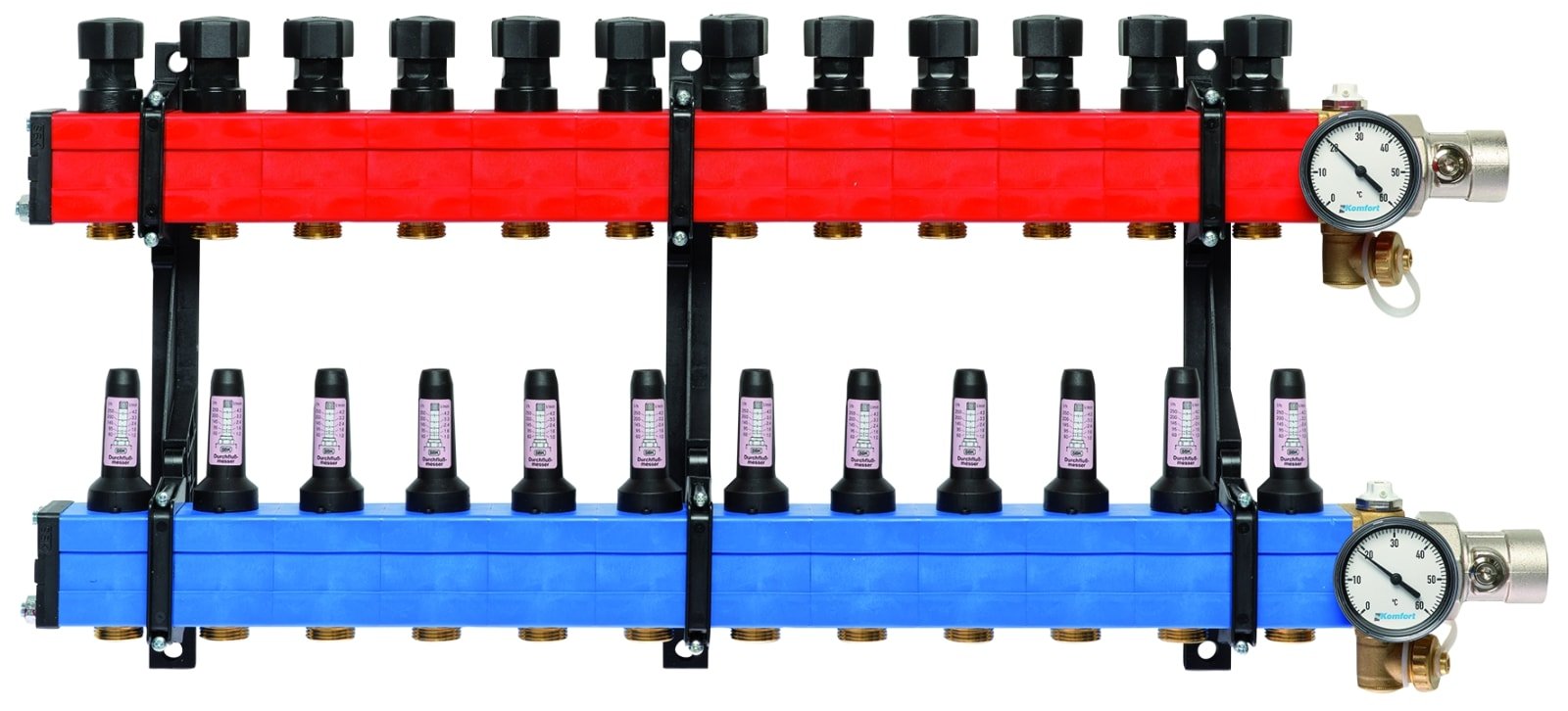 Nathan Komfort SBK 4100 vloerverwarming verdeler, kunststof: 355x775x120mm, 3/4", 12 groepen (zonder pomp, debiet 60 - 250 l/h)