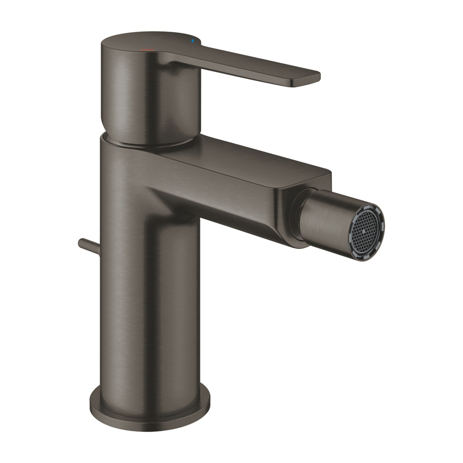 Grohe Lineare, Bidetmengkraan, S-size, trekwaste, eengreeps, 1-gats, 145mm hoogte, 114mm uitloop, hard graphite geborsteld