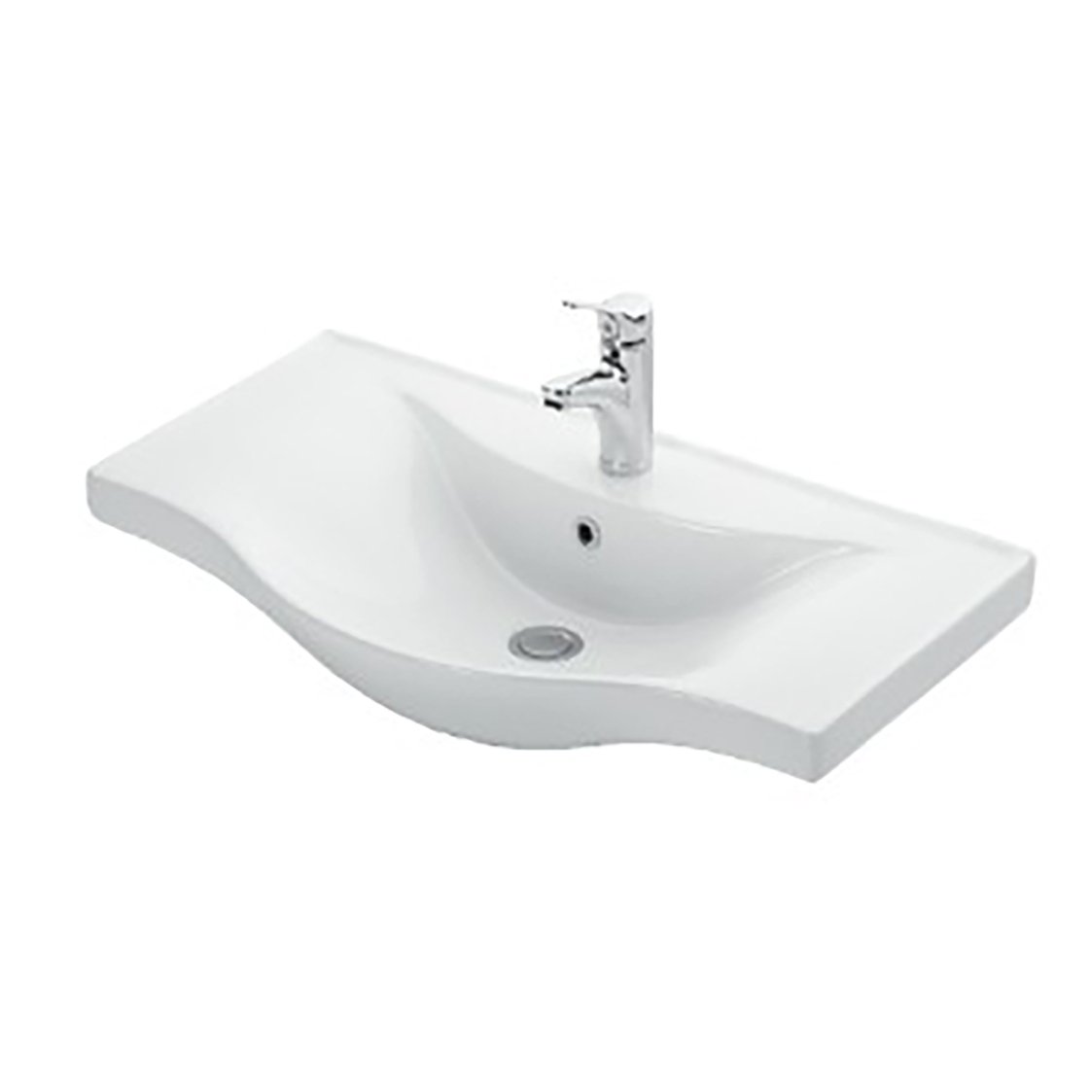 ALECO WASTAFEL - 1 WASBAK - MET OVERLOOP - 1 KRAANGAT - KERAMIEK - 80X4X45,5 CM - GLANZEND WIT