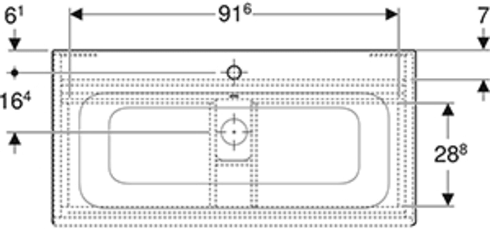 Geberit Renova Plan set slim rim wastafel 100cm KeraTect met onderkast, wit/hoogglans gelakt