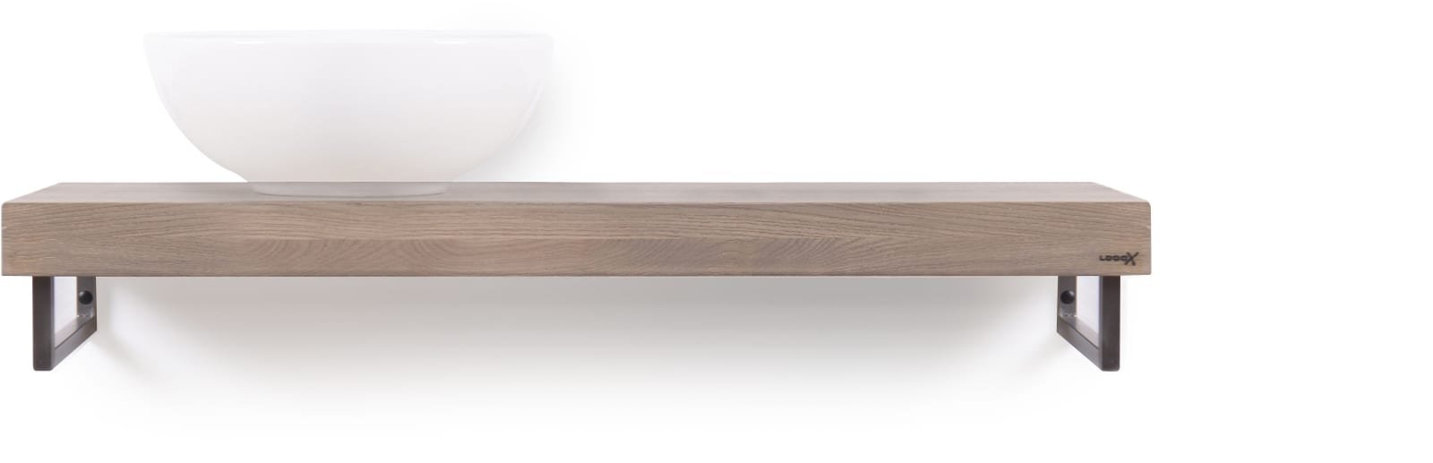 Looox Solo Wooden Base Shelf 100 cm, eiken 'old grey' Handdoekhouders geborsteld RVS