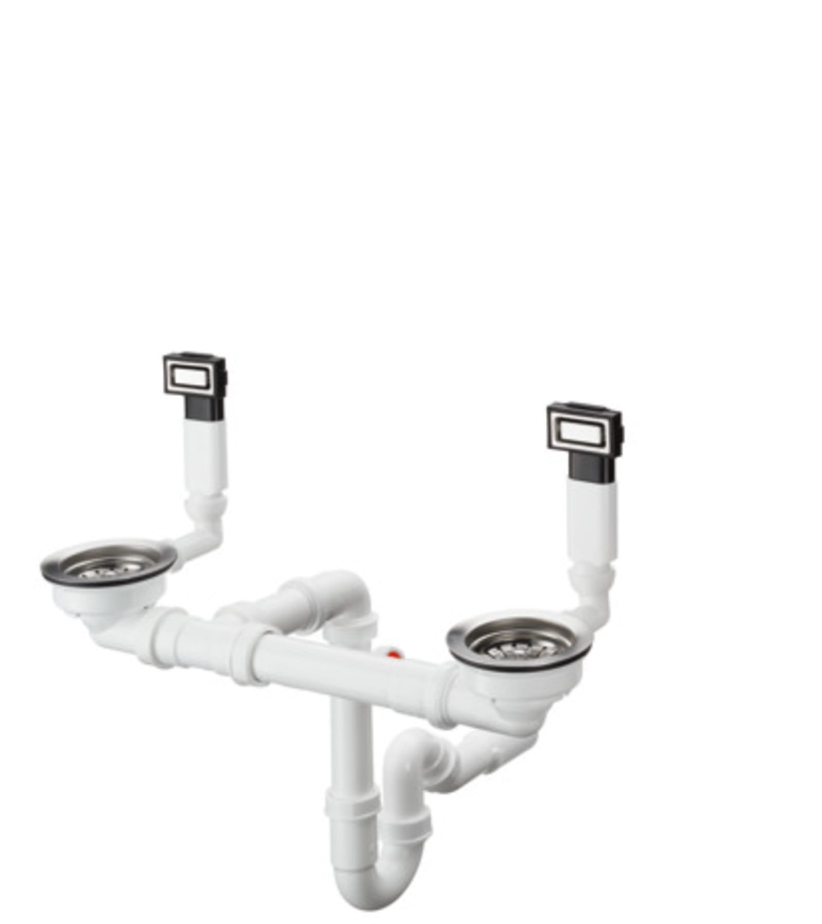 Hansgrohe mechanische afvoer en overloopset voor dubbele waskom, rvs