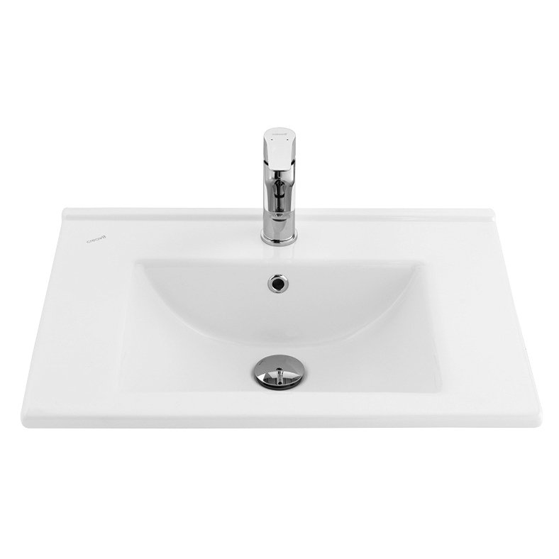 SU WASTAFEL - 1 WASBAK - MET KRAANGAT - KERAMIEK - 60X45CM - GLANZEND WIT