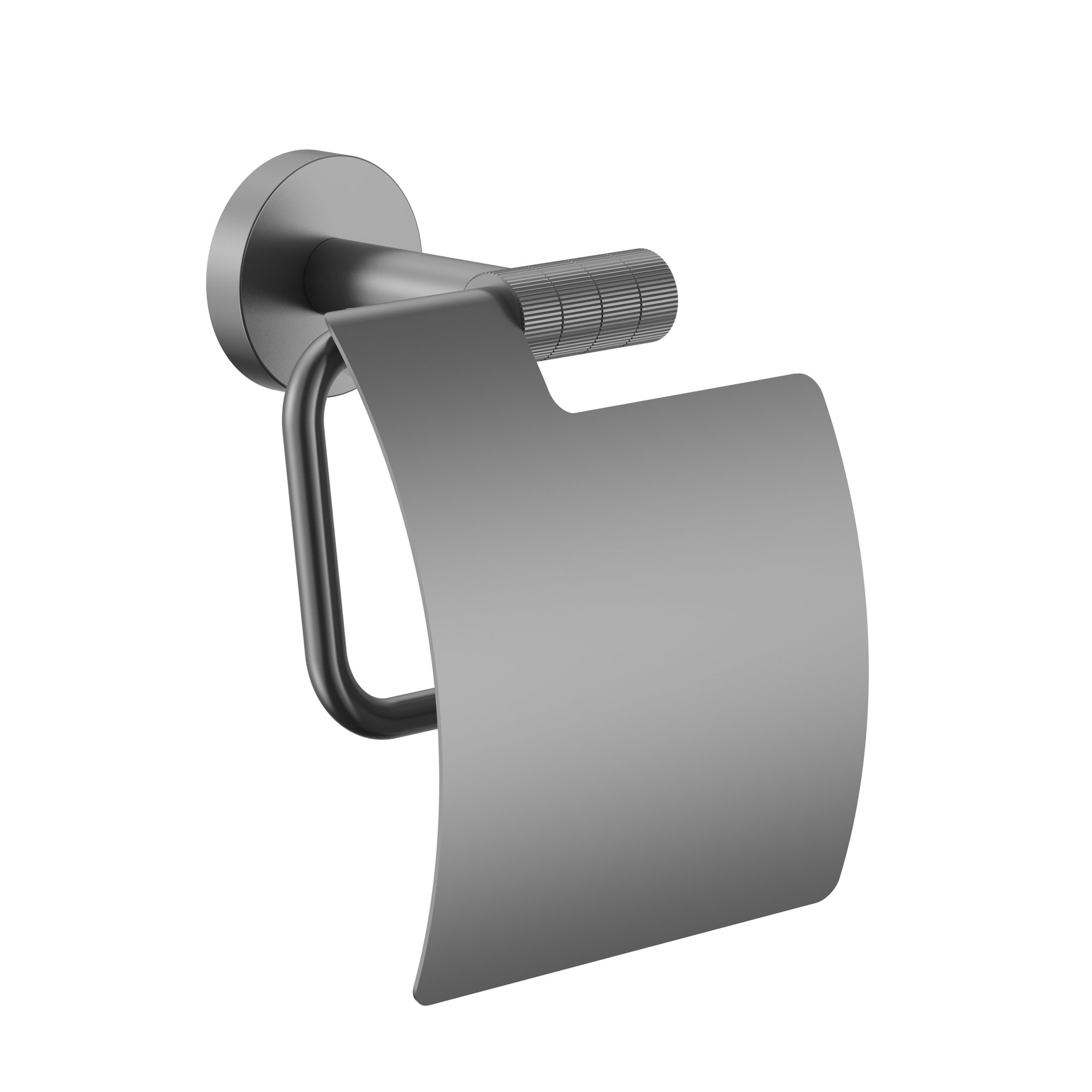 STRIA TOILETROLHOUDER MET KLEP - AFWERKING MET VERFIJNDE RIBBELSTRUCTUUR - GUNMETAL (PVD)