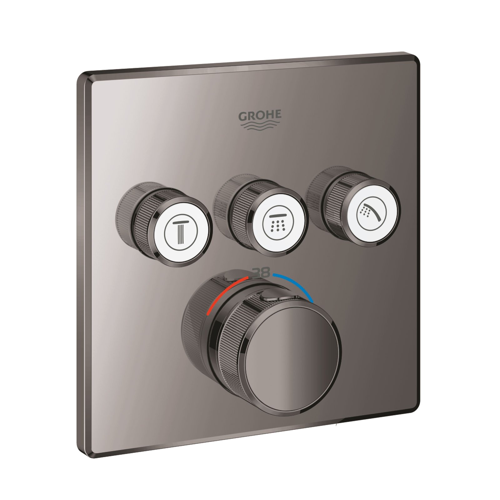 Grohe Grohtherm SmartControl, Inbouwmengkraan opbouwdeel, bad/douche, thermostaat, vierkant, eengreeps, 3x omstel, hard graphite