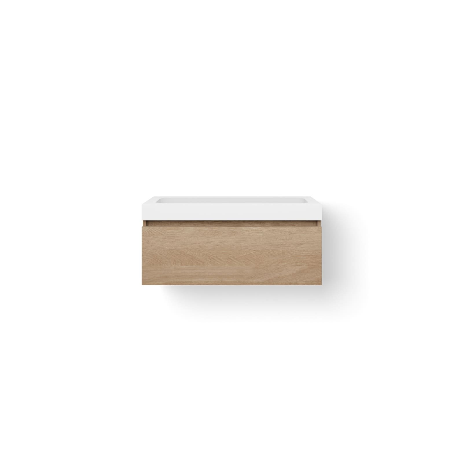Looox Solid drawer box 100 cm, Solid surface bovenblad, wasbak 850 mm, wooden drawer box meubel met 1 lade, old grey