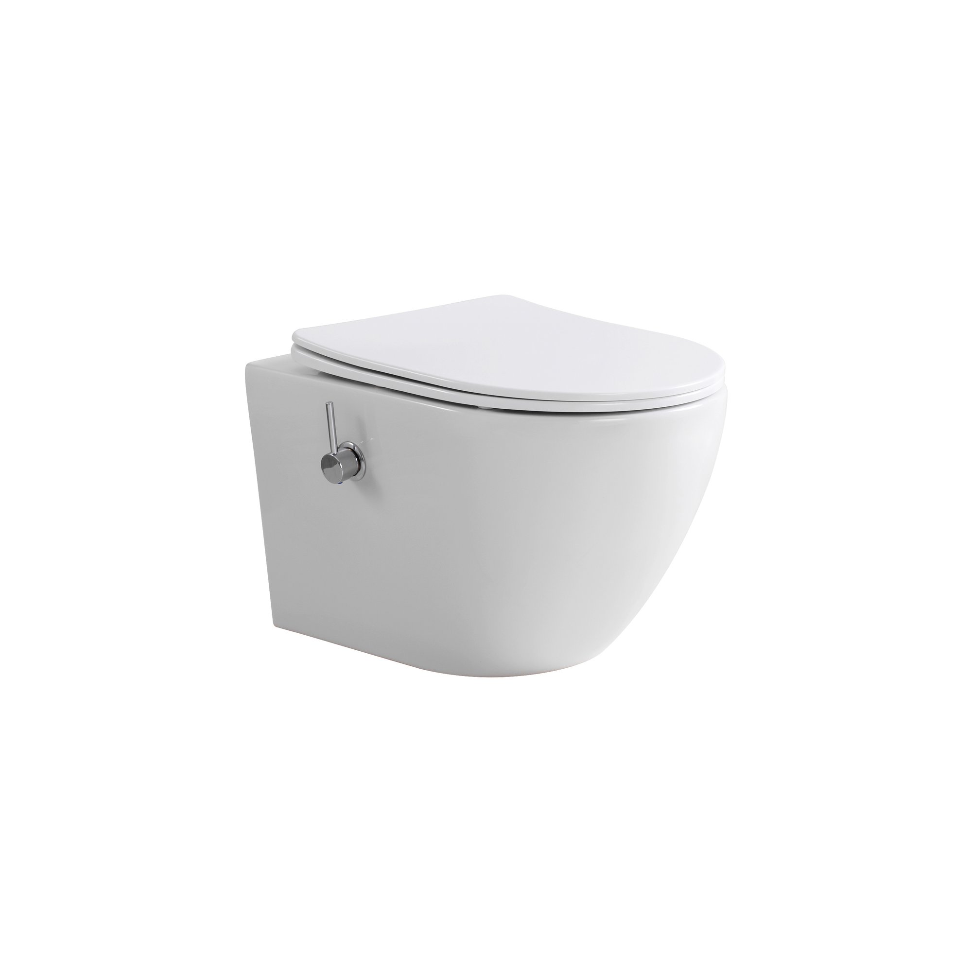 ALONI PRO HANGTOILET MET BIDET - 360° FLUSH - RANDLOOS - MET BIDETKRAAN KOUD EN WARM WATER - MET ZITTING - 52,5CM - GLANZEND WIT
