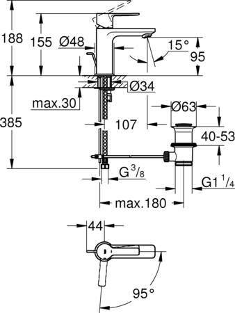 Grohe Lineare New, Wastafelmengkraan, XS-size, ES, trekwaste, eengreeps, 1-gats, 155mm hoogte, 107mm uitloop, vast, chroom
