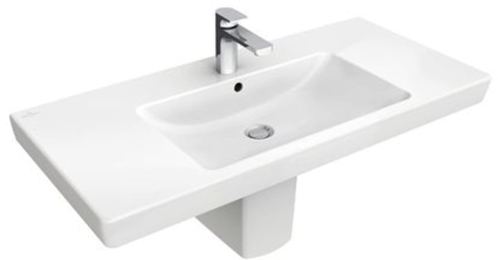 Villeroy & Boch, Subway 2 keramische wastafel, 1000x470mm, uittikbare kraangaten: links en rechts, wit