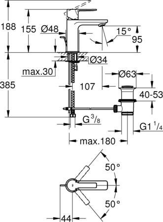 Grohe Lineare New, Wastafelmengkraan, XS-size, trekwaste, eengreeps, 1-gats, 155mm hoogte, 107mm uitloop, vast, chroom