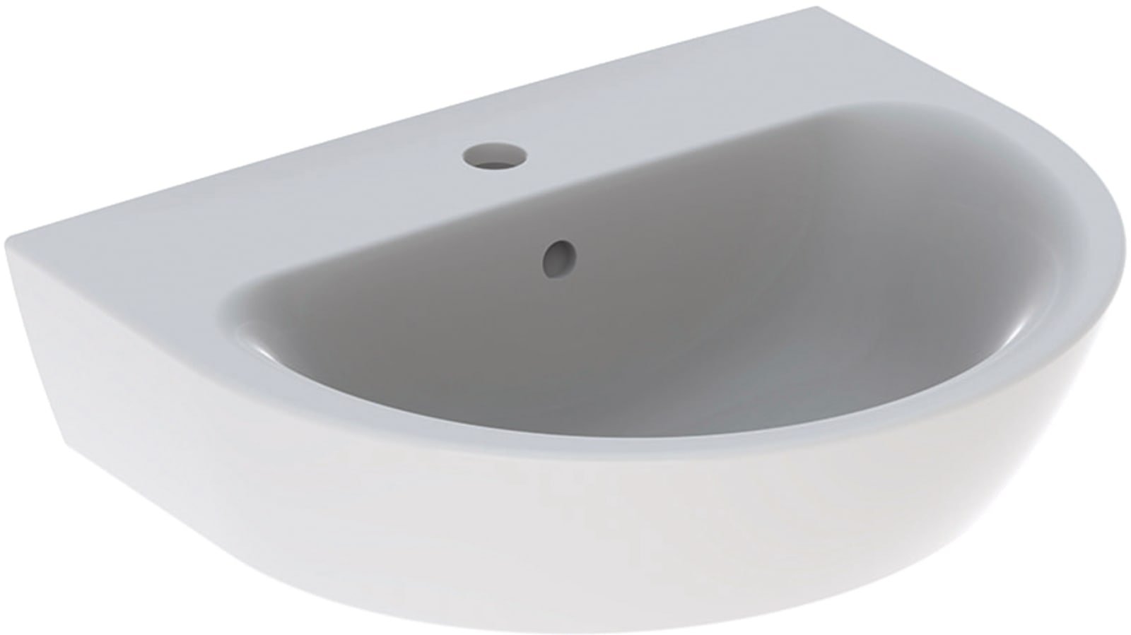 Geberit Renova, Wastafel, rond, 1x waskom, kraangat midden, overloop, keramiek, vuilafstotend, 550 x 450 x 188mm (BxDxH), wit