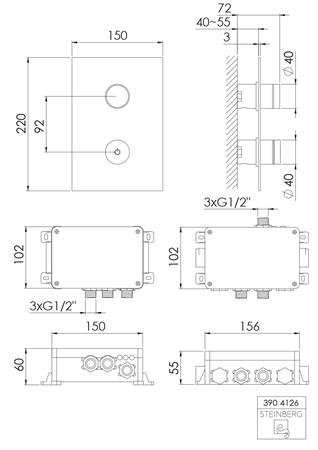 Steinberg serie 390 volledig elektronische mengkraan met digitaal display, rechthoekig model, Met 2-weg omstelling, temperatuurregeling, zonder volumeregeling. Chroom