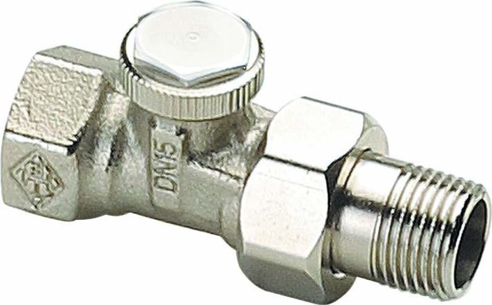 Heimeier voetventiel, brons, 3/4" (20), recht, staartstuk/binnendraad, vernikkeld, bediening: binnenzeskant