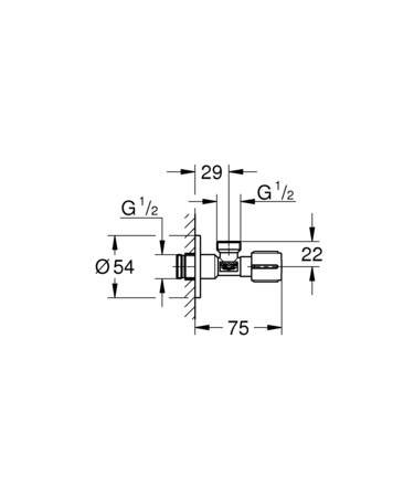 Grohe Hoekstopkraan 1/2'' x 1/2'' (teflon dichtingsring op schroefdraad) buitendraad, metalen greep