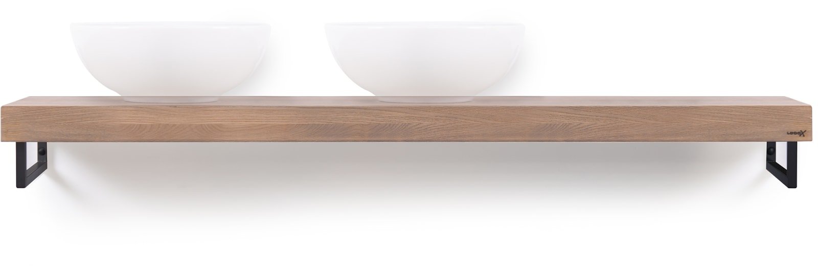 LoooX Wooden Base Shelf Solo 160 cm, eiken 'old grey' handdoekhouders mat zwart