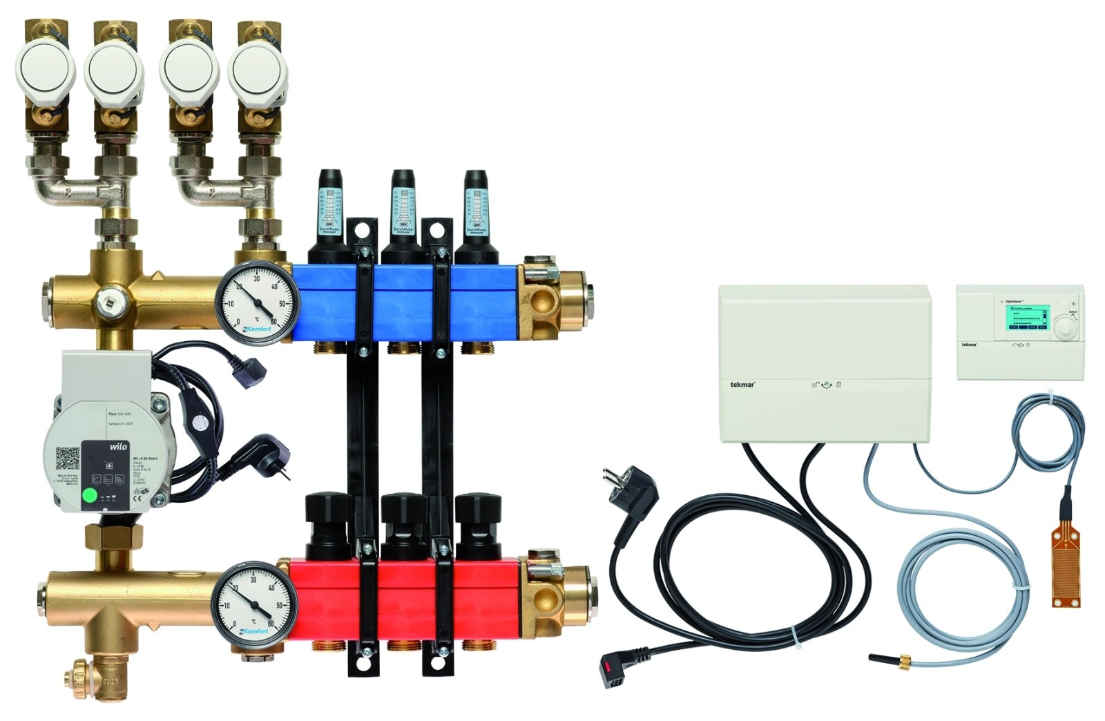 Nathan Komfort SBK 4861 vloerverwarming/vloerkoeling verdeler, 10 tot 145 l/u, 3 groepen, 4-pijps bovenaansluiting