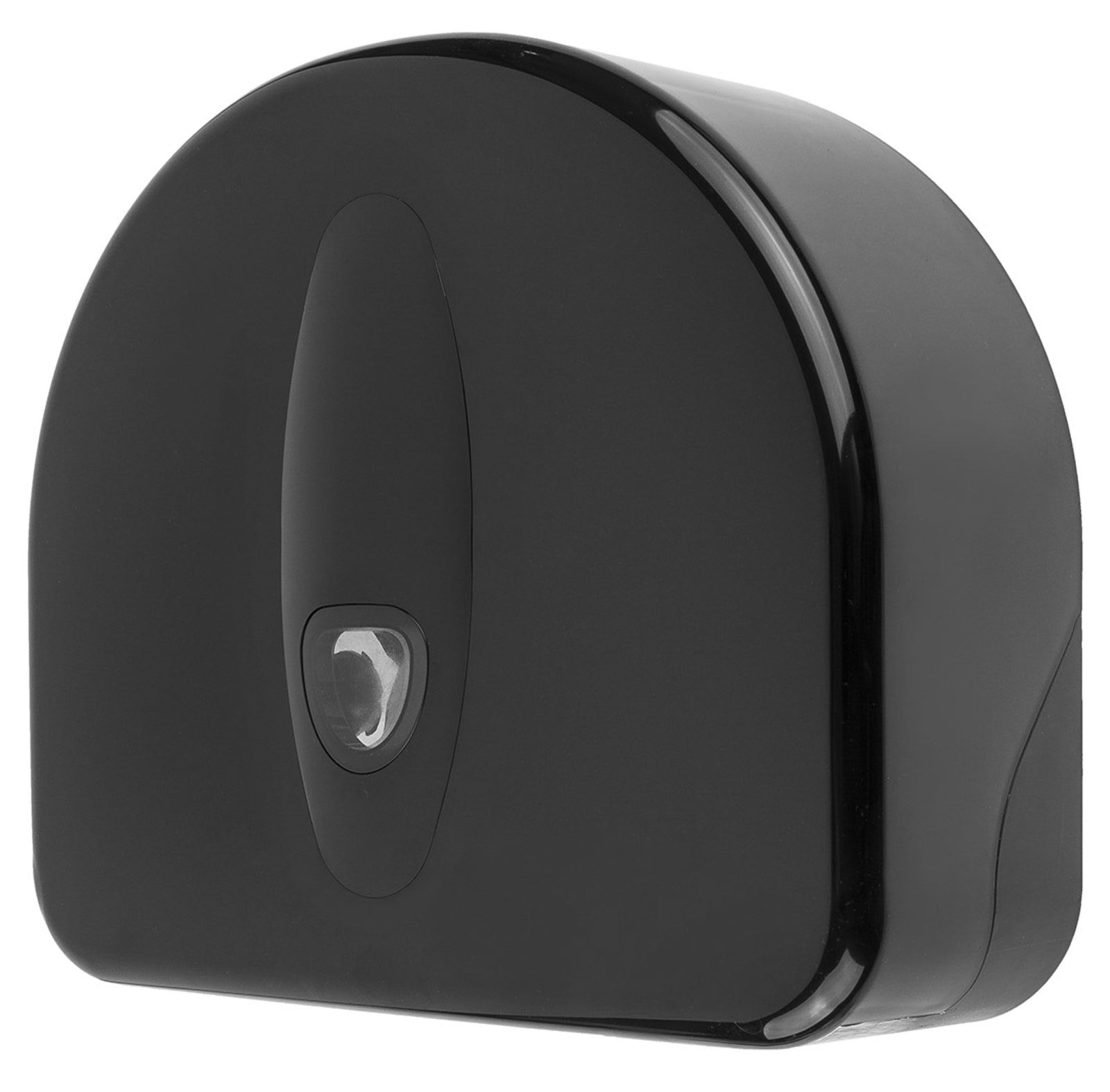 All Care mini jumboroldispenser + restrol kunststof zwart voor wandmontage. Met slot en sleutel. Universeel navulbaar.