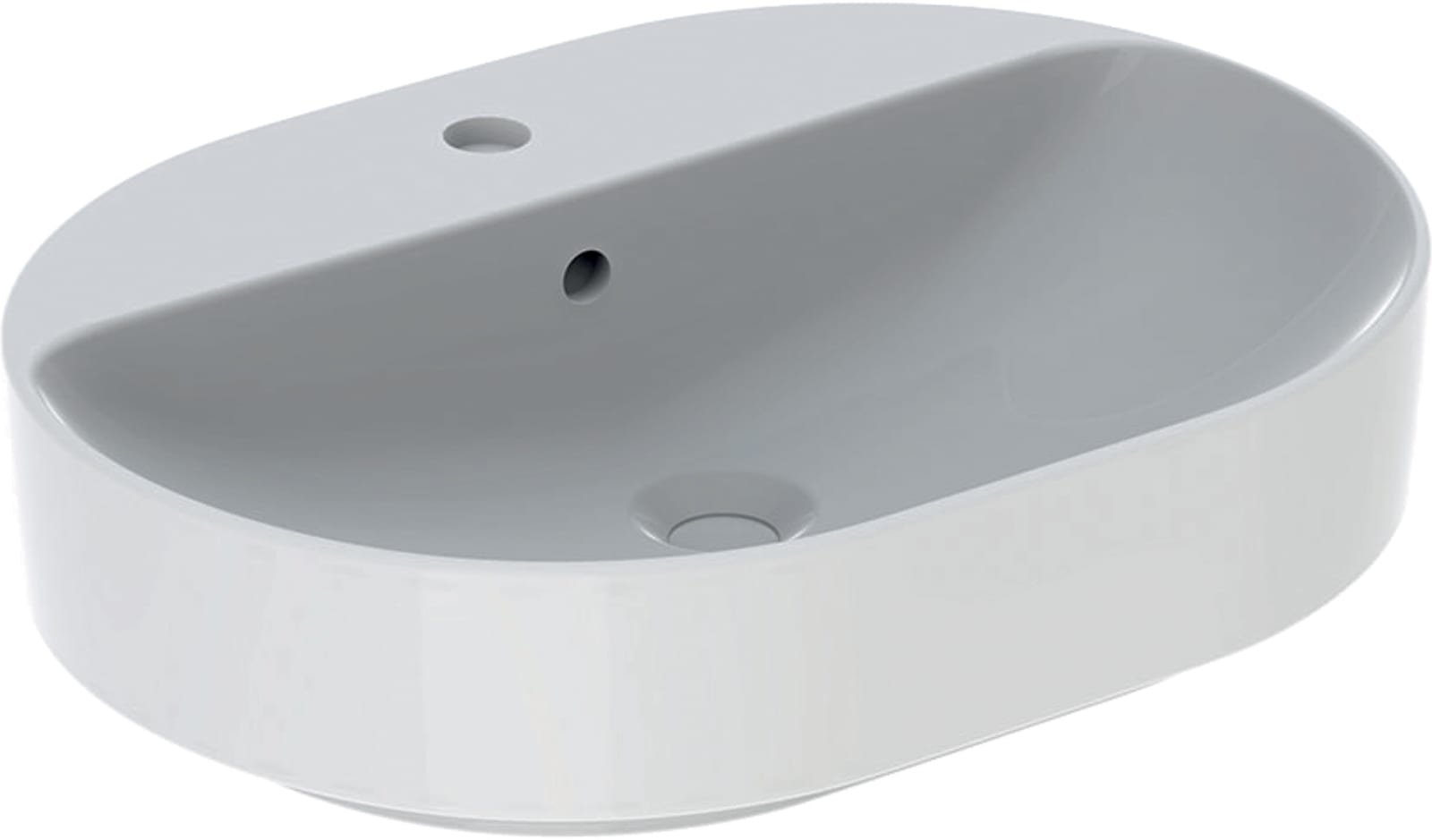 Geberit VariForm, Wastafel, ellips, Opzet, 1x waskom, kraangat midden, overloop, vuilafstotend, 600 x 450 x 158mm (BxDxH), wit