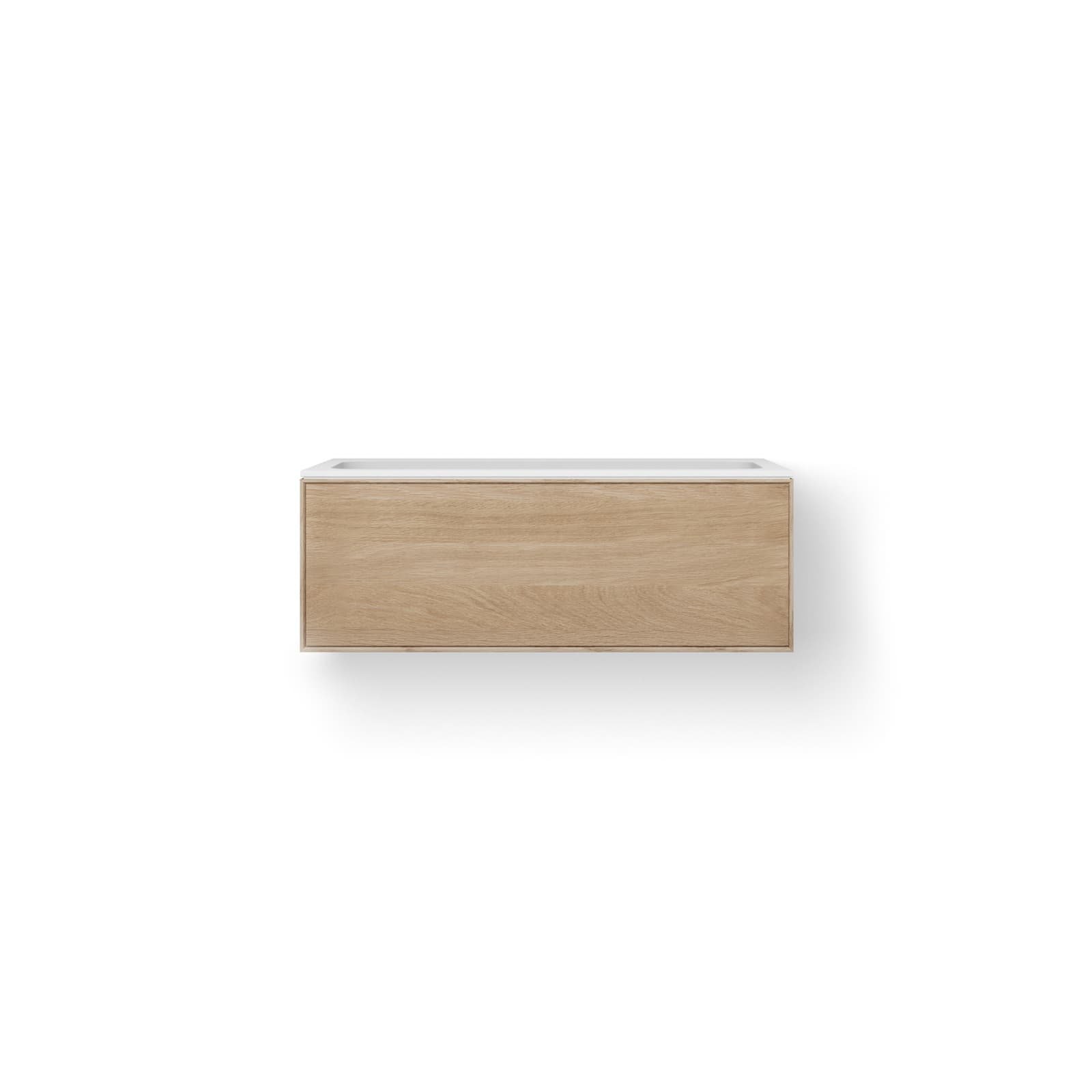 Looox Solid Facet 100 cm, Solid surface bovenblad, wasbak 850 mm, wooden Facet meubel met 1 lade, old grey