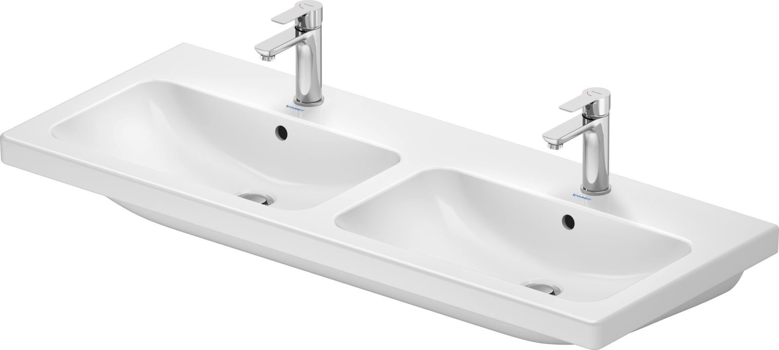 Duravit D-Code Dubbele wastafel 1200 mm Wit Hoogglans, kraanvlak, aantal kraangaten per wasplaats: 1, overloop – 24001200002