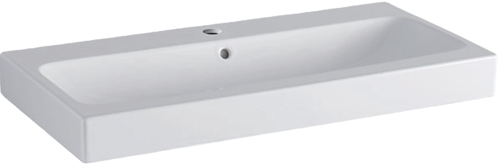 Geberit iCon, Wastafel, 1x waskom, kraangat midden, overloop, keramiek, 900 x 485 x 155mm (BxDxH), wit