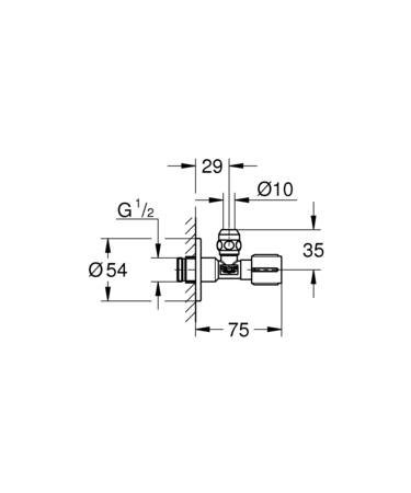 Grohe Hoekstopkraan 1/2'' x 3/8'' (teflon dichtingsring op schroefdraad) knelkoppeling, metalen greep