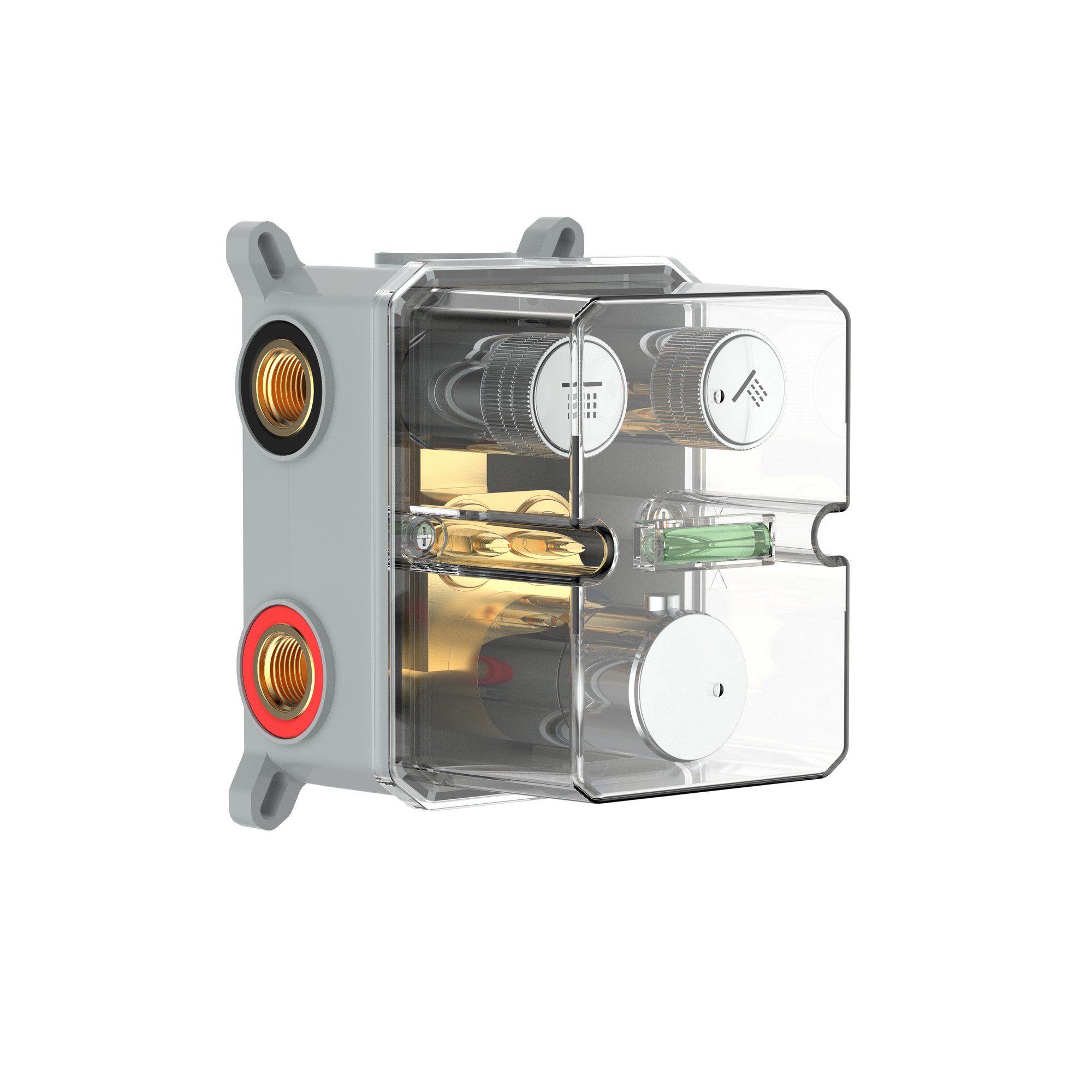 STRIA DOUCHEMENGKRAAN - 2 WEG - THERMOSTATISCH - DRUKNOPPEN MET VERFIJNDE RIBBELSTRUCTUUR - MET INBOUWBOX EN AFBOUWDEEL - RECHTHOEKIG - BELGAQUA - GUNMETAL (PVD) thumbnail 2