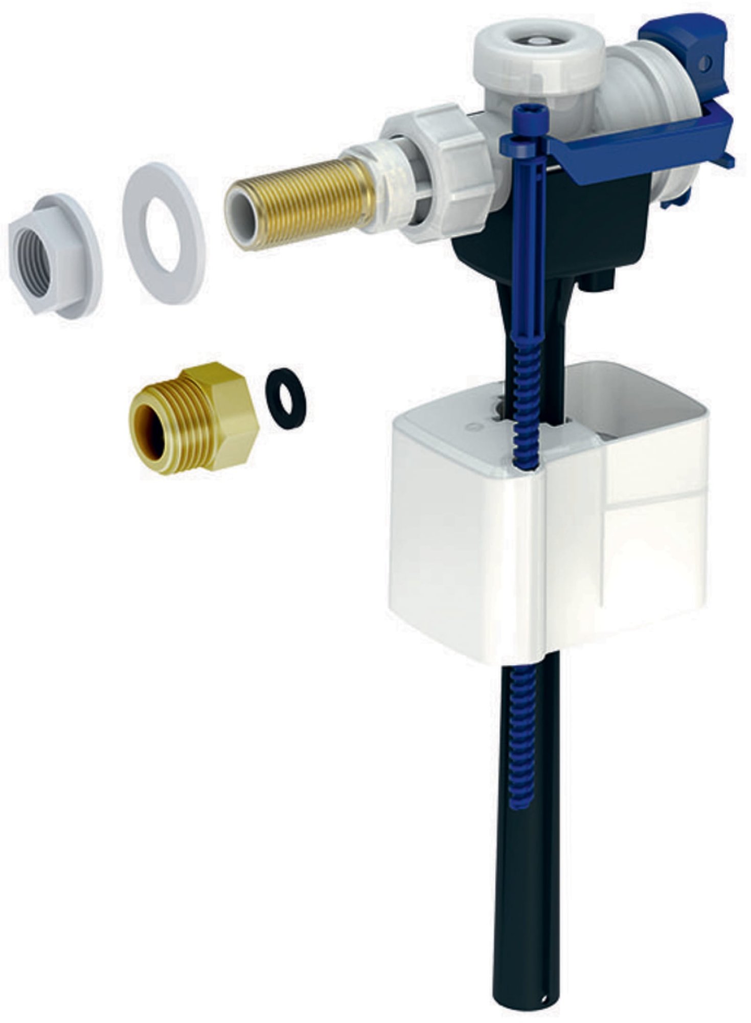 Geberit vlotterkraan type 333, wateraansluiting zijkant, 3/8 en 1/2", nippel van messing