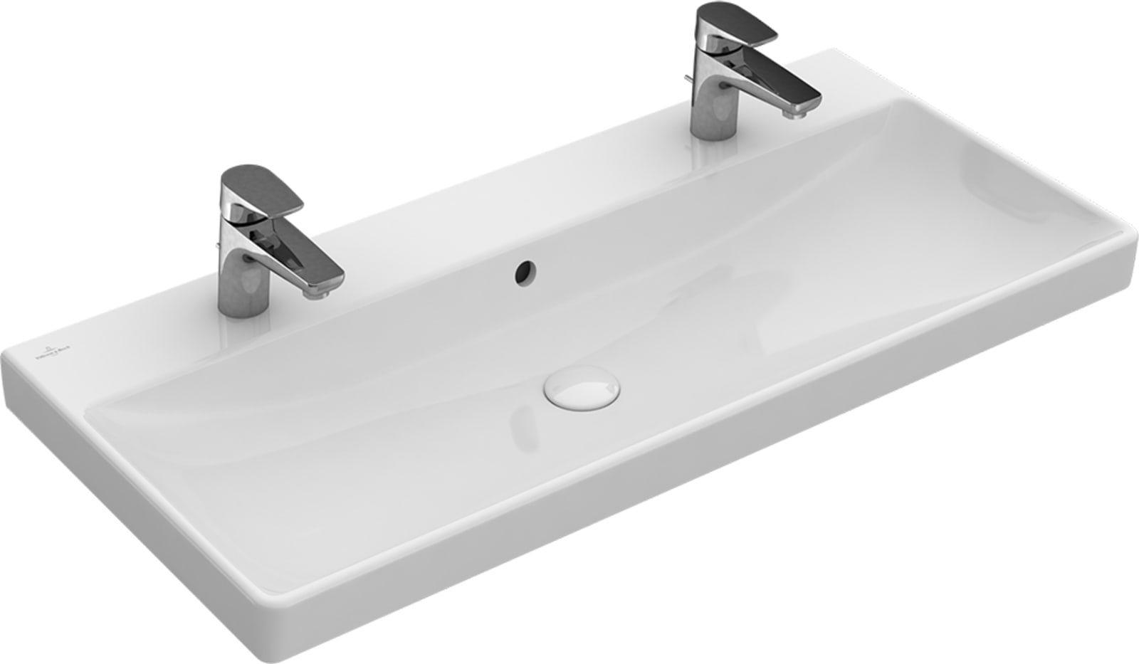 Villeroy & Boch Avento, Meubelwastafel, 2 1-gat armatuur, kraangaten doorg., overloop, 1000 x 470mm (BxD), apline wit keramiekplus