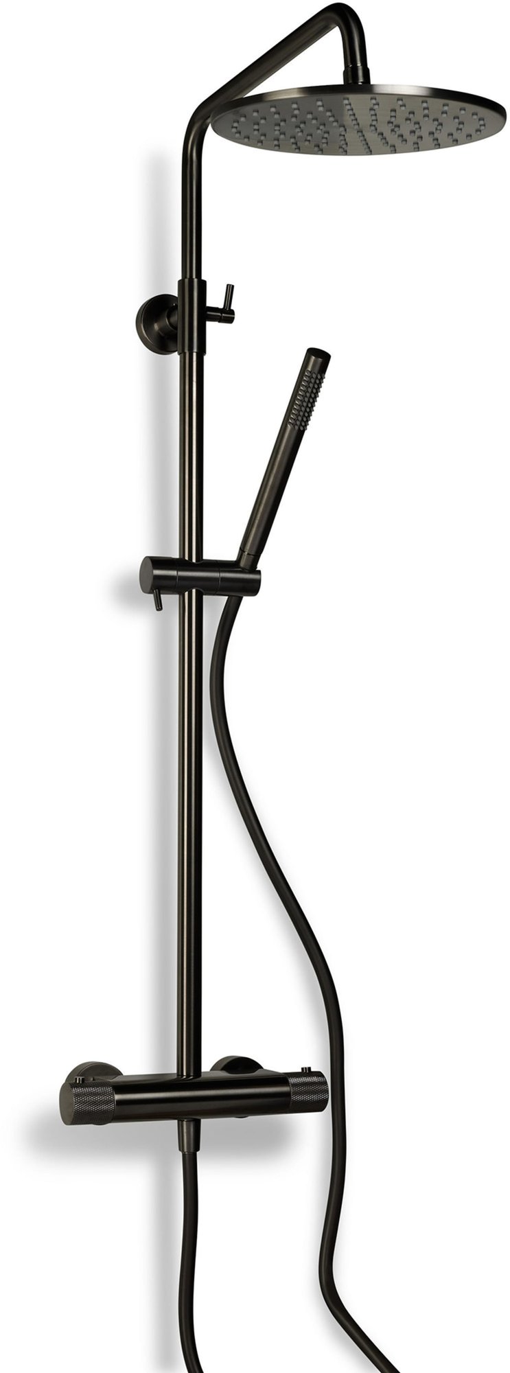 Blue Label Brondby Facet douchesysteem in hoogte verstelbaar, thermostatisch, gekartelde greep, messing hoofddouche 25 cm, gun metal thumbnail 5