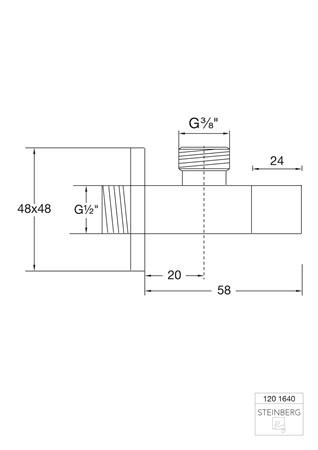 Steinberg 120 hoekstopkraan 1/2met 3/8 aansluiting voor flexibele slang., chroom