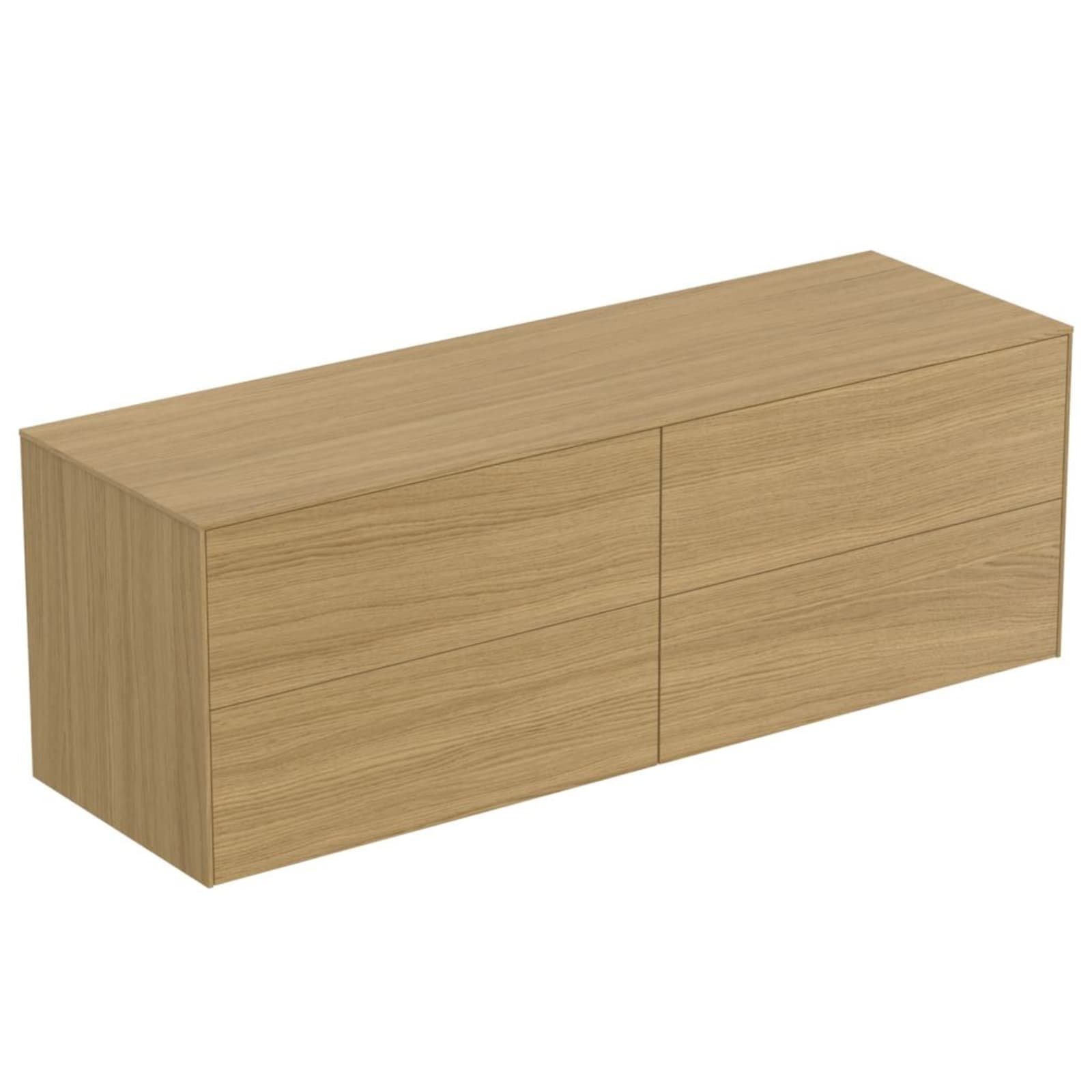 Ideal Standard Conca wastafelmeubel 1600x505x550mm met 4 laden, push-open en softclose met afdekblad zonder uitsnijding, licht eiken