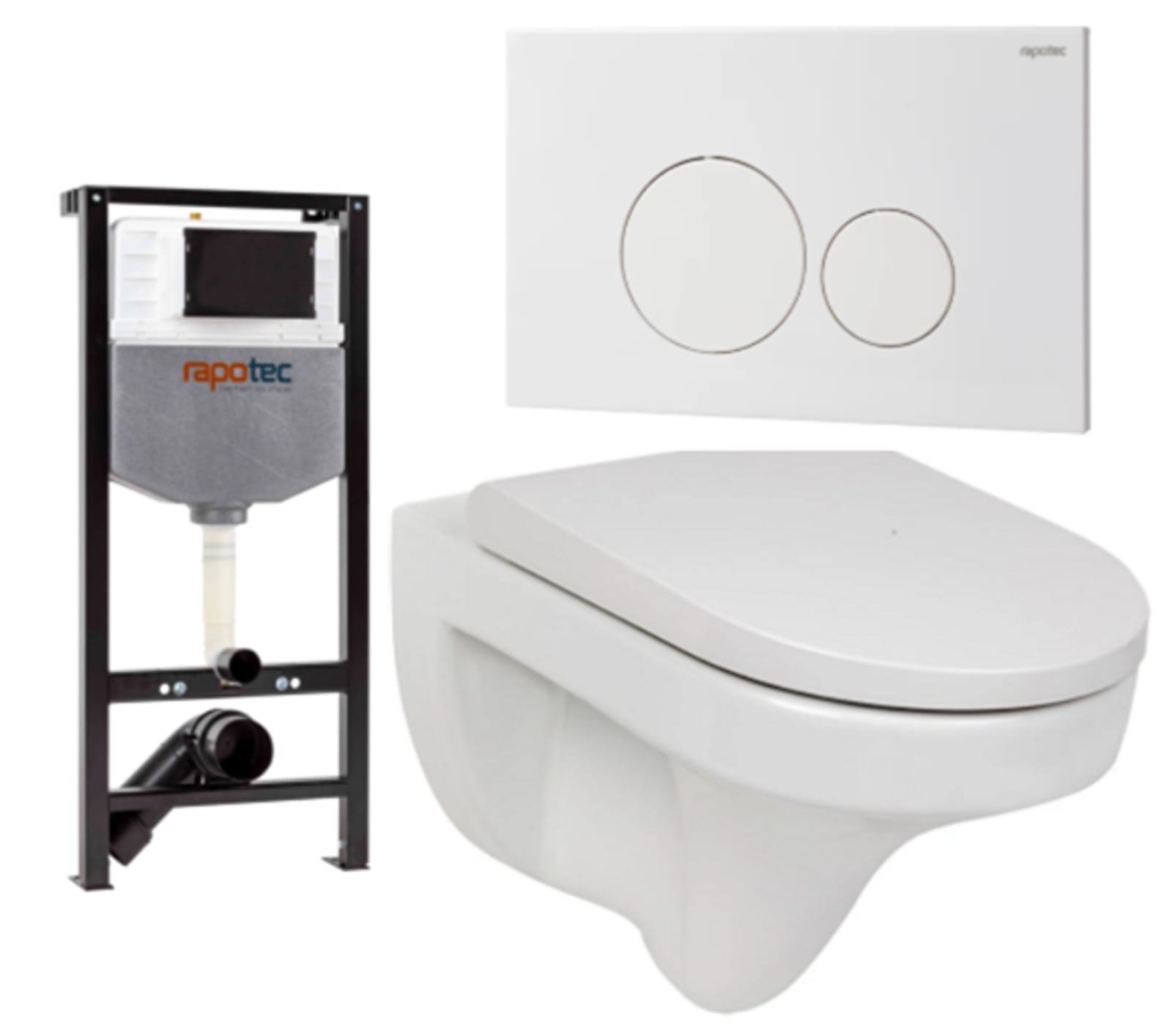 SolarPlus Wandcloset Pack met Round Flush Spoeling en softclose closetzitting + Bedieningspaneel + Inbouwreservoir by Rapotec