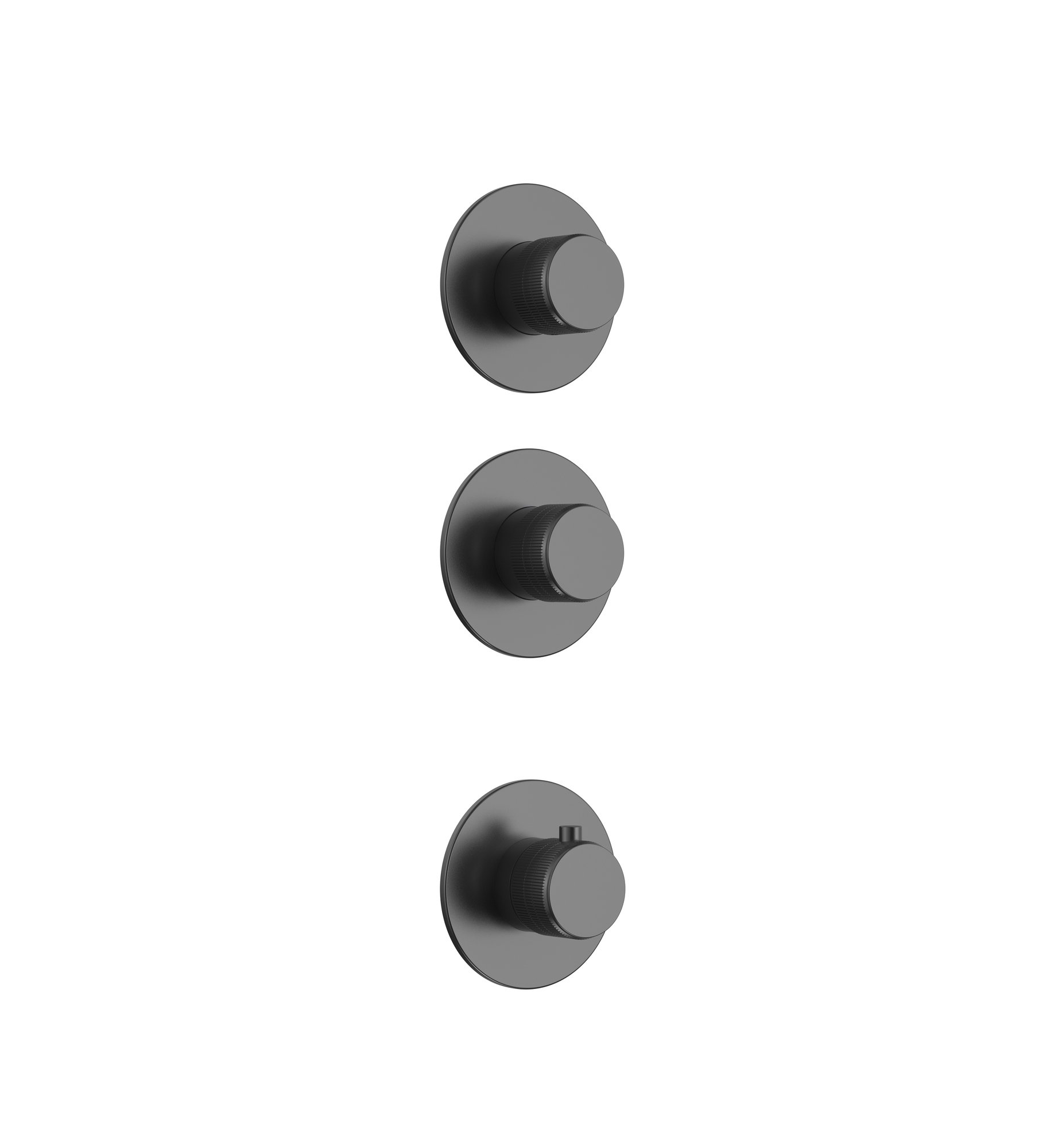STRIA AFBOUWDEEL DOUCHEMENGKRAAN - 2 WEG MET 2 STOPKRANEN - THERMOSTATISCH - INBOUW - ROND - KNOPPEN MET VERFIJNDE RIBBELSTRUCTUUR - GUNMETAL (PVD)