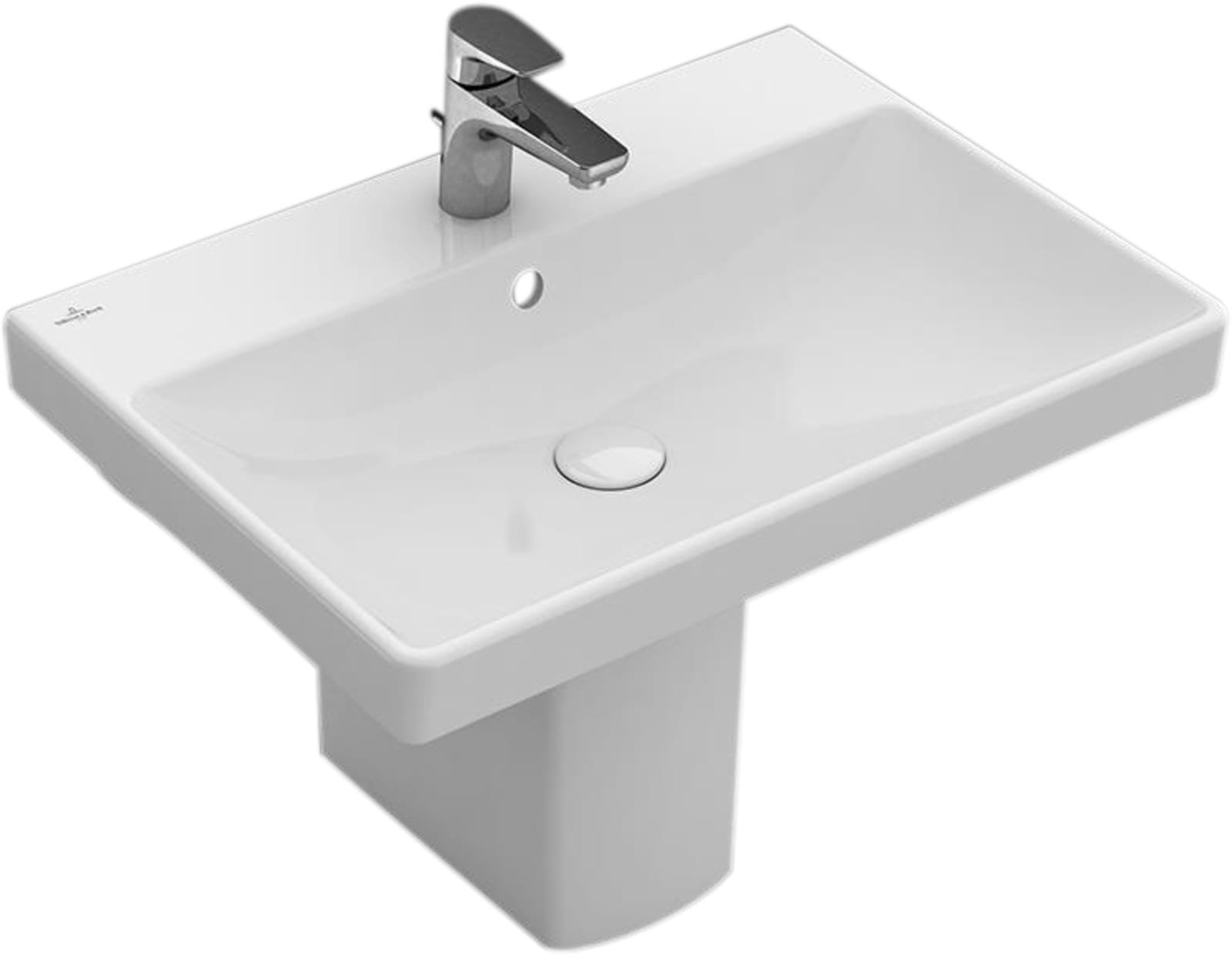Villeroy & Boch Avento wastafel 600 voor 3-gats armatuur, middelste kraangat doorgestoken, met overloop, stone white ceramicplus