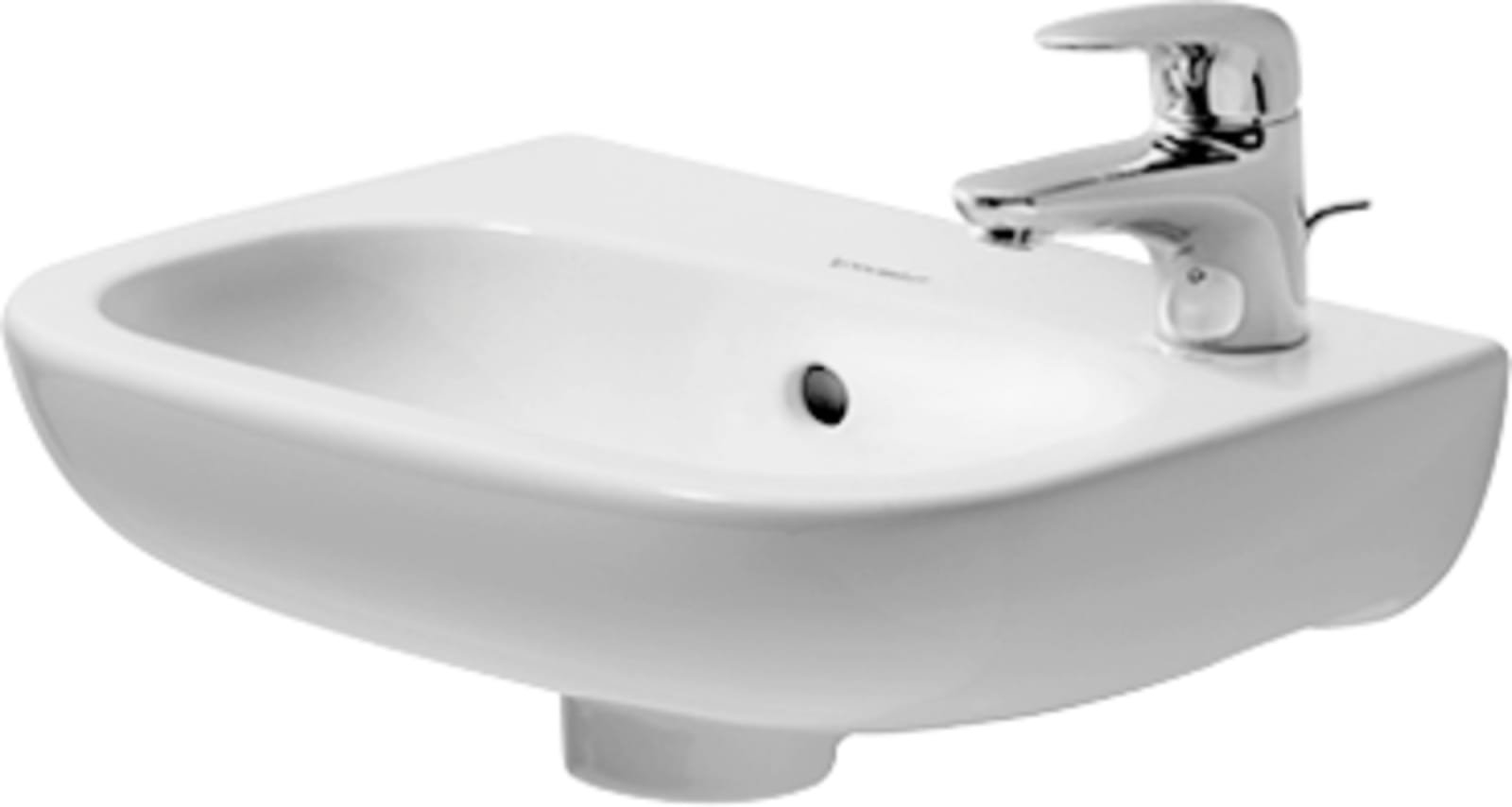 Duravit fontein 36cm kraangat rechts met overloop onderzijde geglazuurd, 1 kraangat doorgestoken wit