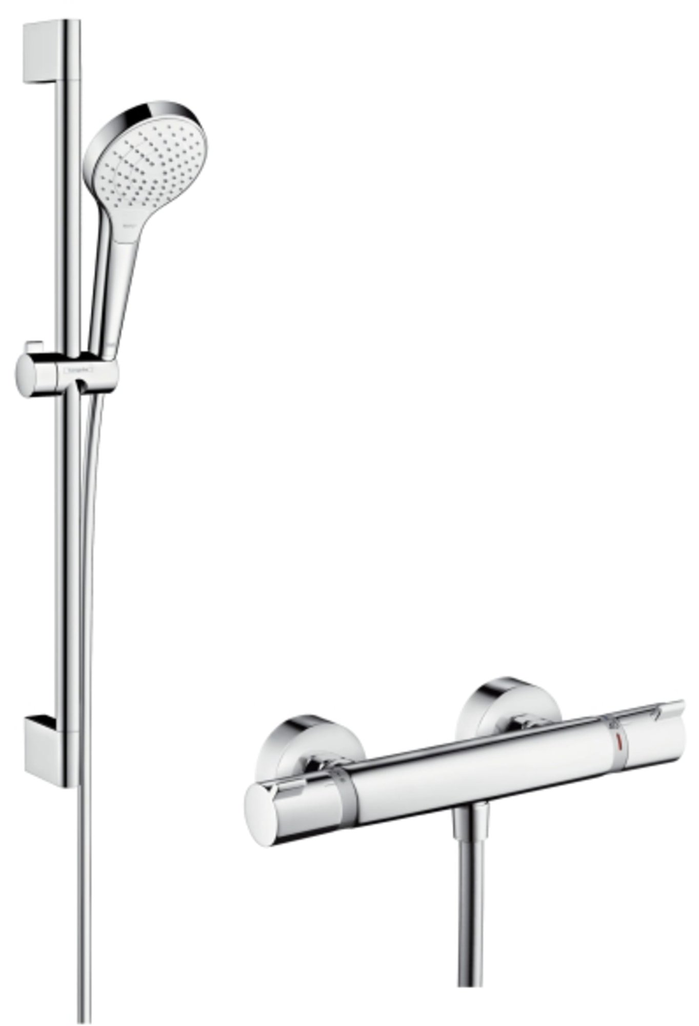 Hansgrohe Croma Select S, Douchecombinatie, 650mm glijstang, handdouche, thermostaat, schuifstuk, slang, chroom/wit