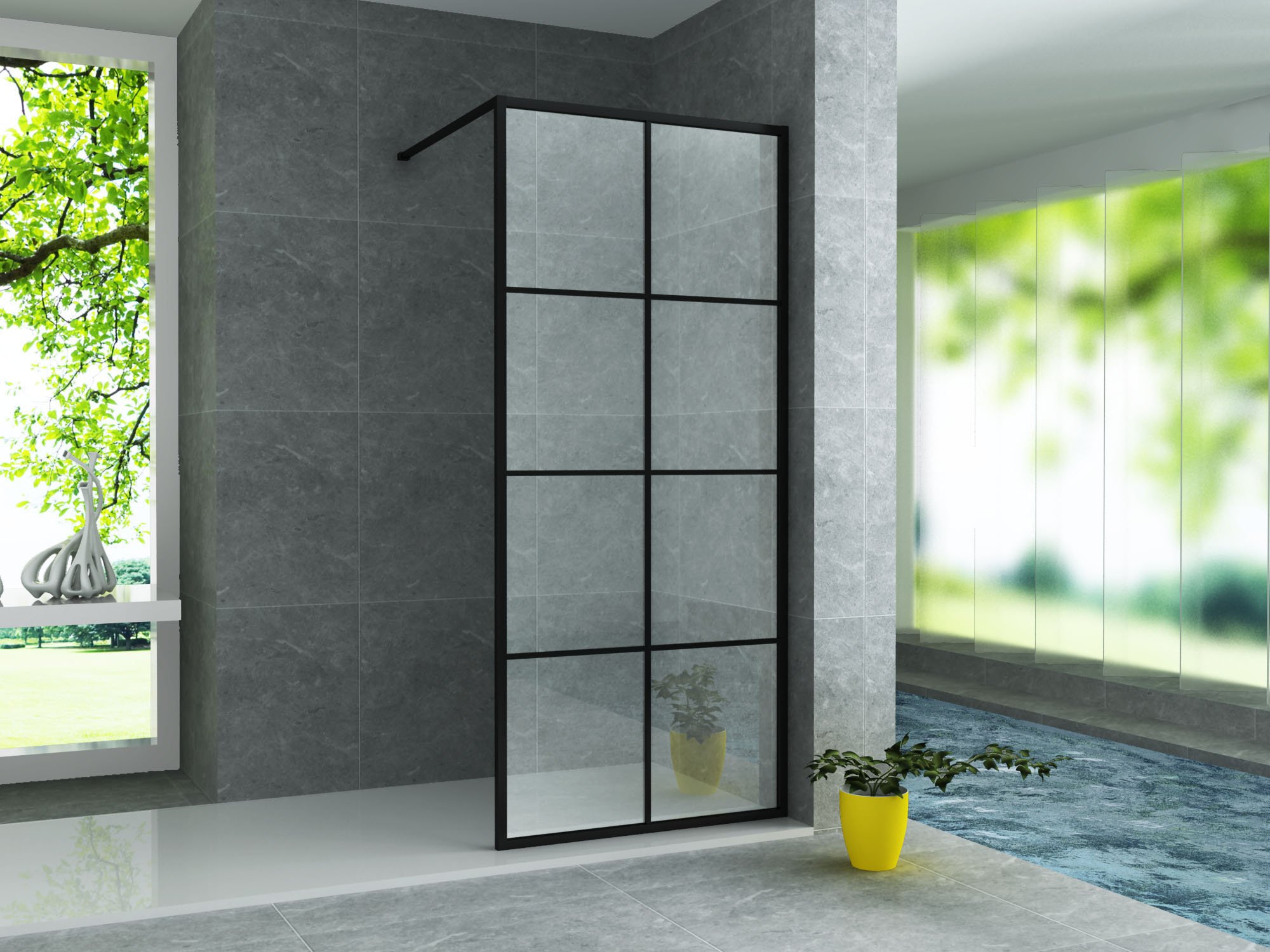 ALONI INLOOPDOUCHE MET RASTER DECOR - 1000 X 2000MM - MAT ZWART - HELDER GLAS (EKO100)