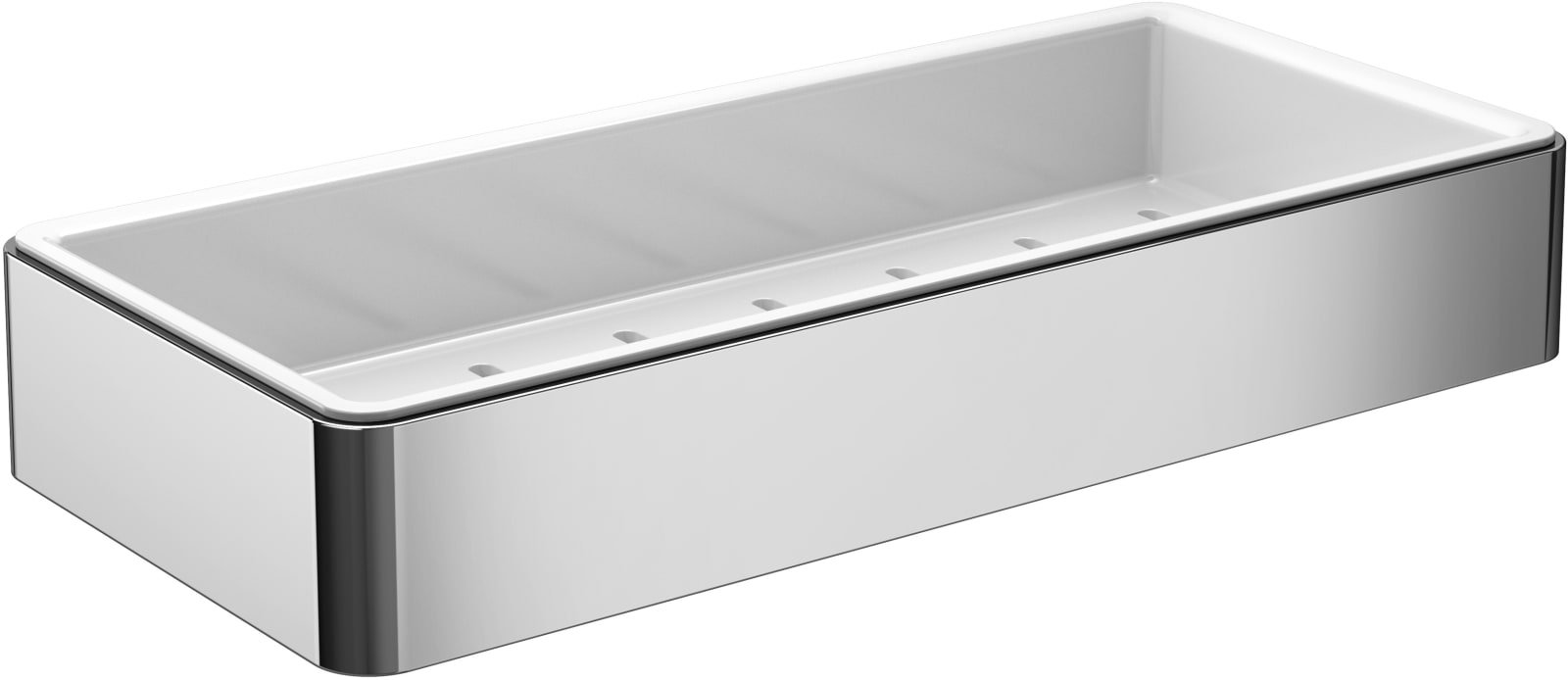 Emco rechthoekige fles- en sponshouder, bevestigingsmateriaal, hxbxd 36x220x101mm, kleur chroom/wit