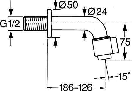 HansaNova tapkraan wanduitloop, 1/2"aansluiting, sprong inkortbaar van 186 tot 126mm