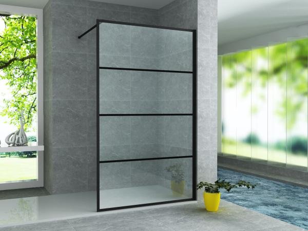 ALONI INLOOPDOUCHE MET RASTER DECOR - 1000 X 2000MM - MAT ZWART - HELDER GLAS